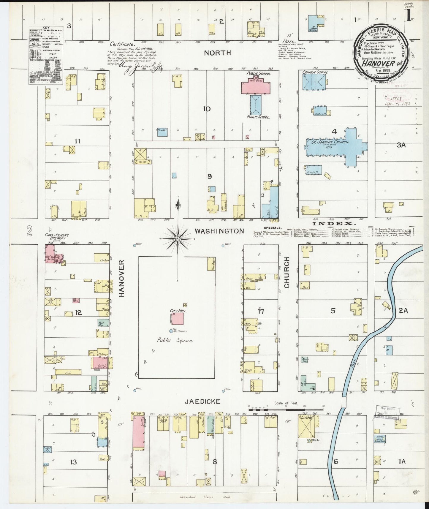 Sanborn Fire Insurance Map from Hanover, Washington County, Kansas (1893), Sheet #0001 - Historic Sanborn Fire Insurance Map Print, vintage old map wall art, antique decor, genealogy gift, Kansas Kansas map