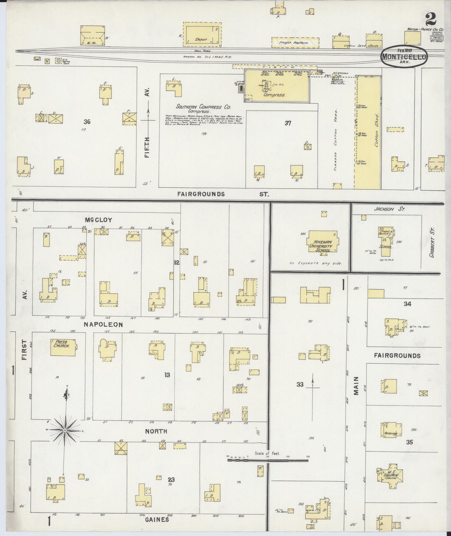 Sanborn Fire Insurance Map from Monticello, Drew County, Arkansas (1897), Sheet #0002 - Historic Sanborn Fire Insurance Map Print, vintage old map wall art, antique decor, genealogy gift, Arkansas Arkansas map