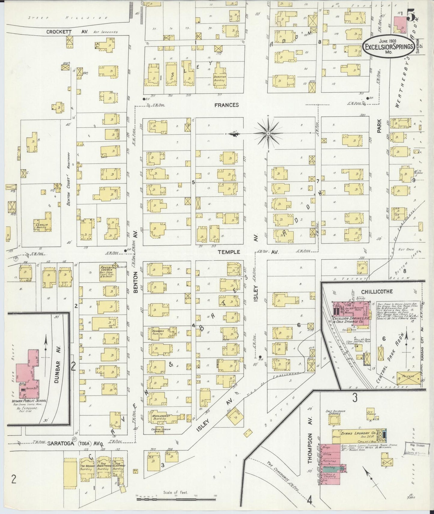 Sanborn Fire Insurance Map from Excelsior Springs, Clay County, Missouri (1909), Sheet #0005 - Complete Map Set gallery image, historic Sanborn map, vintage wall art, Missouri Missouri