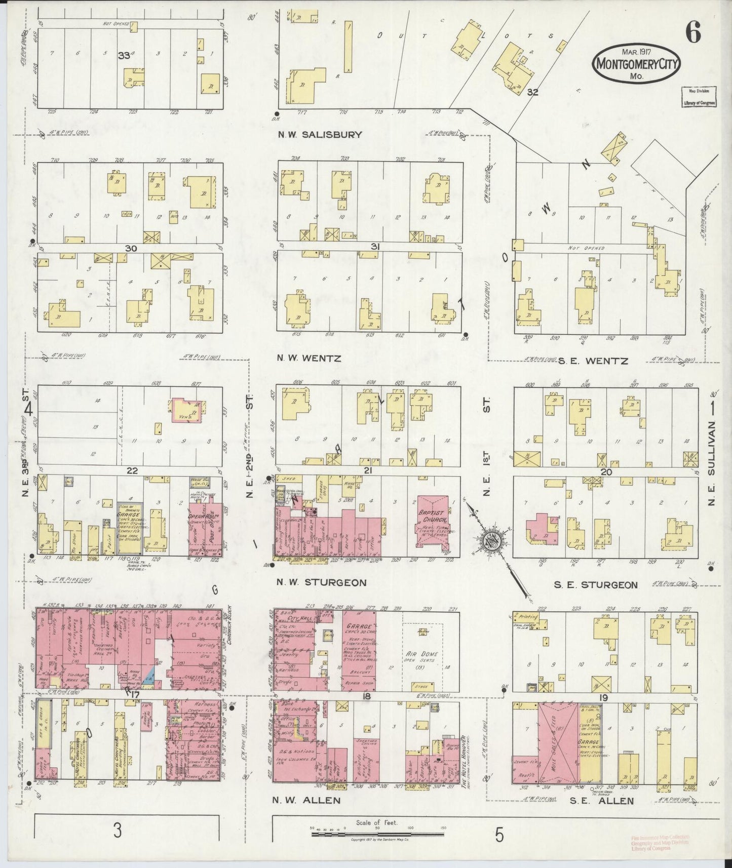 Sanborn Fire Insurance Map from Montgomery City, Montgomery County, Missouri (1917), Sheet #0006 - Complete Map Set gallery image, historic Sanborn map, vintage wall art, Missouri Missouri