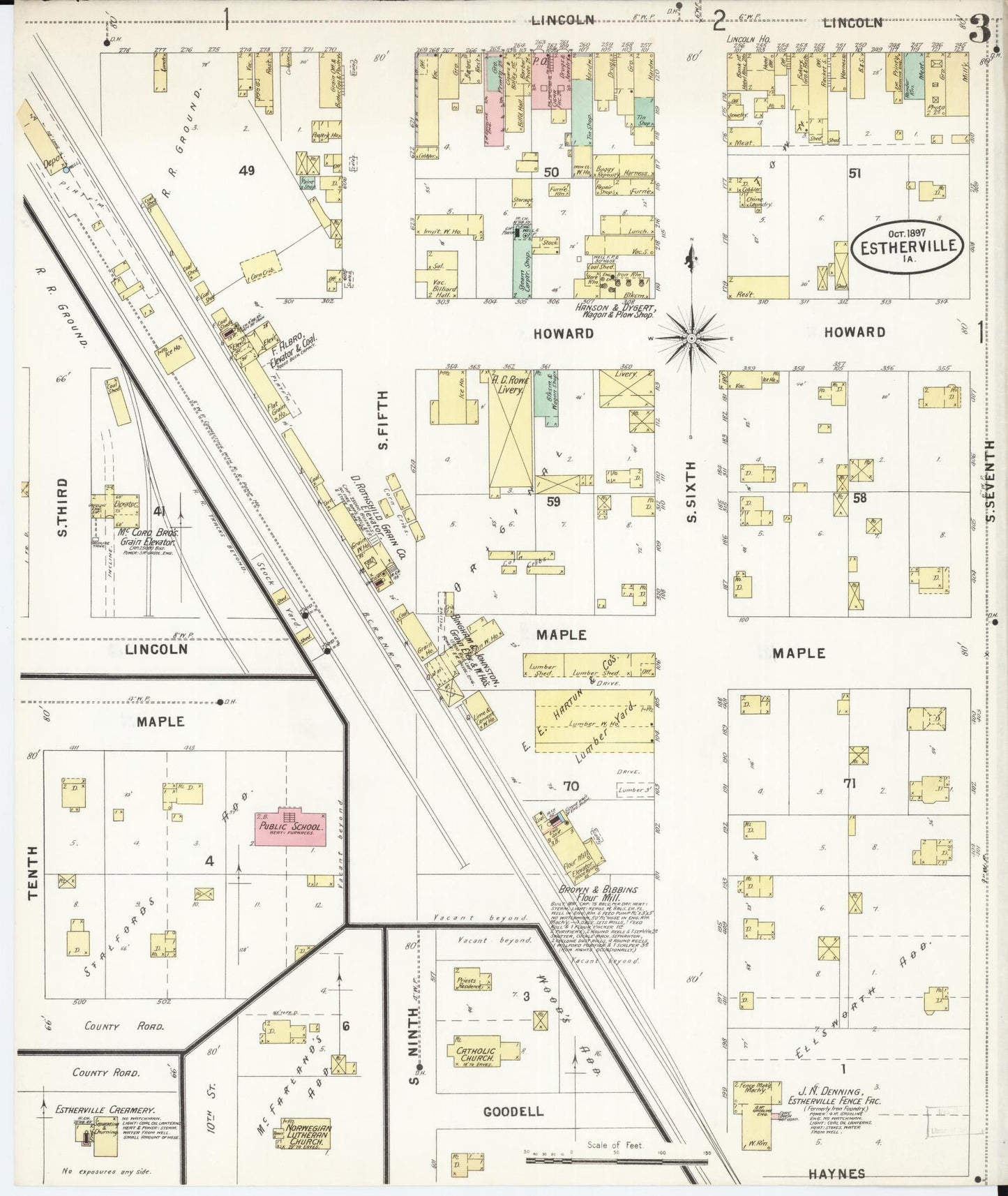 Sanborn Fire Insurance Map from Estherville, Emmet County, Iowa (1897), Sheet #0003 - Historic Sanborn Fire Insurance Map Print, vintage old map wall art