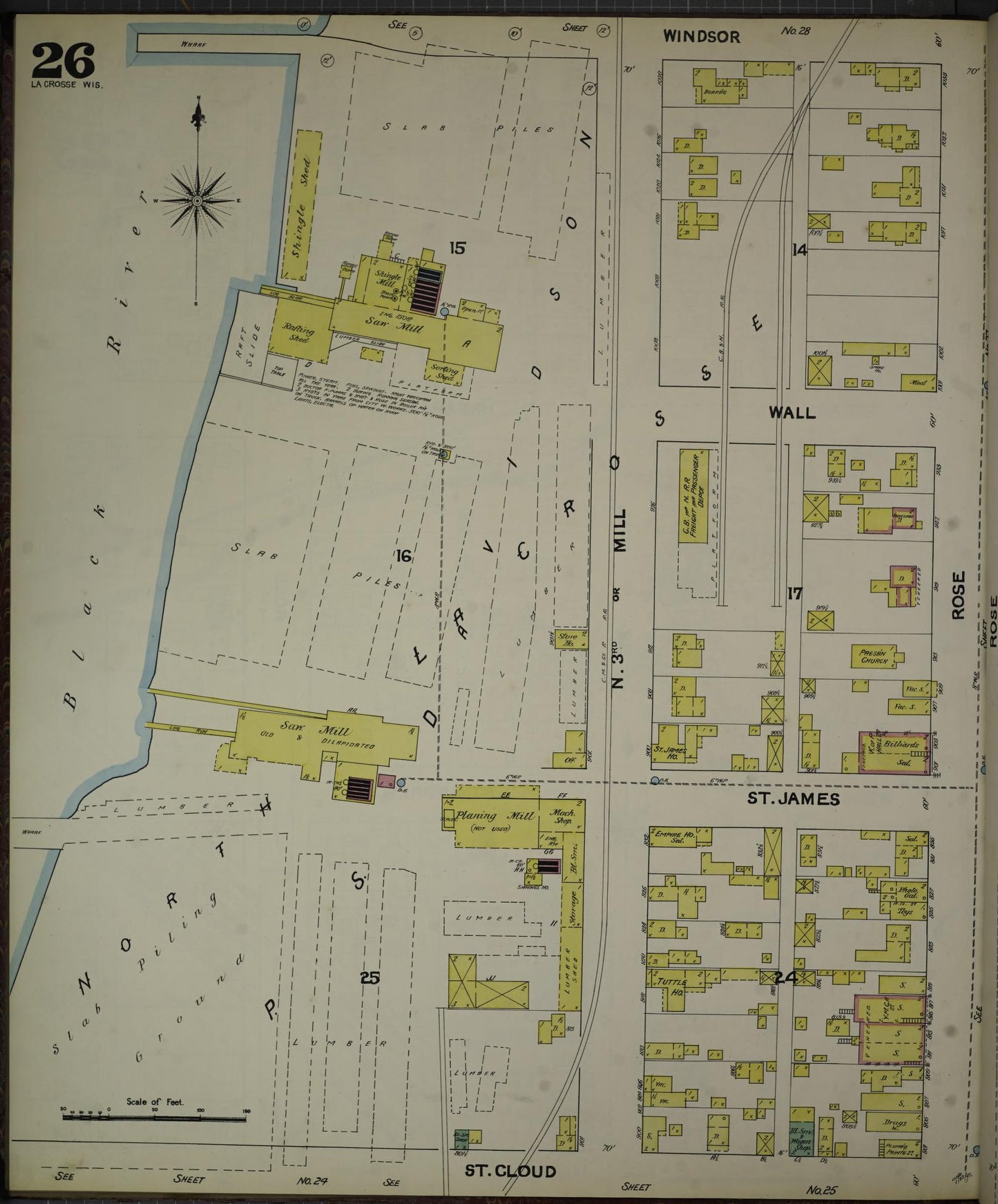 Sanborn Fire Insurance Map from La Crosse, La Crosse County, Wisconsin (1891), Sheet #0026 - Historic Sanborn Fire Insurance Map Print, vintage old map wall art, antique decor, genealogy gift, Wisconsin Wisconsin map