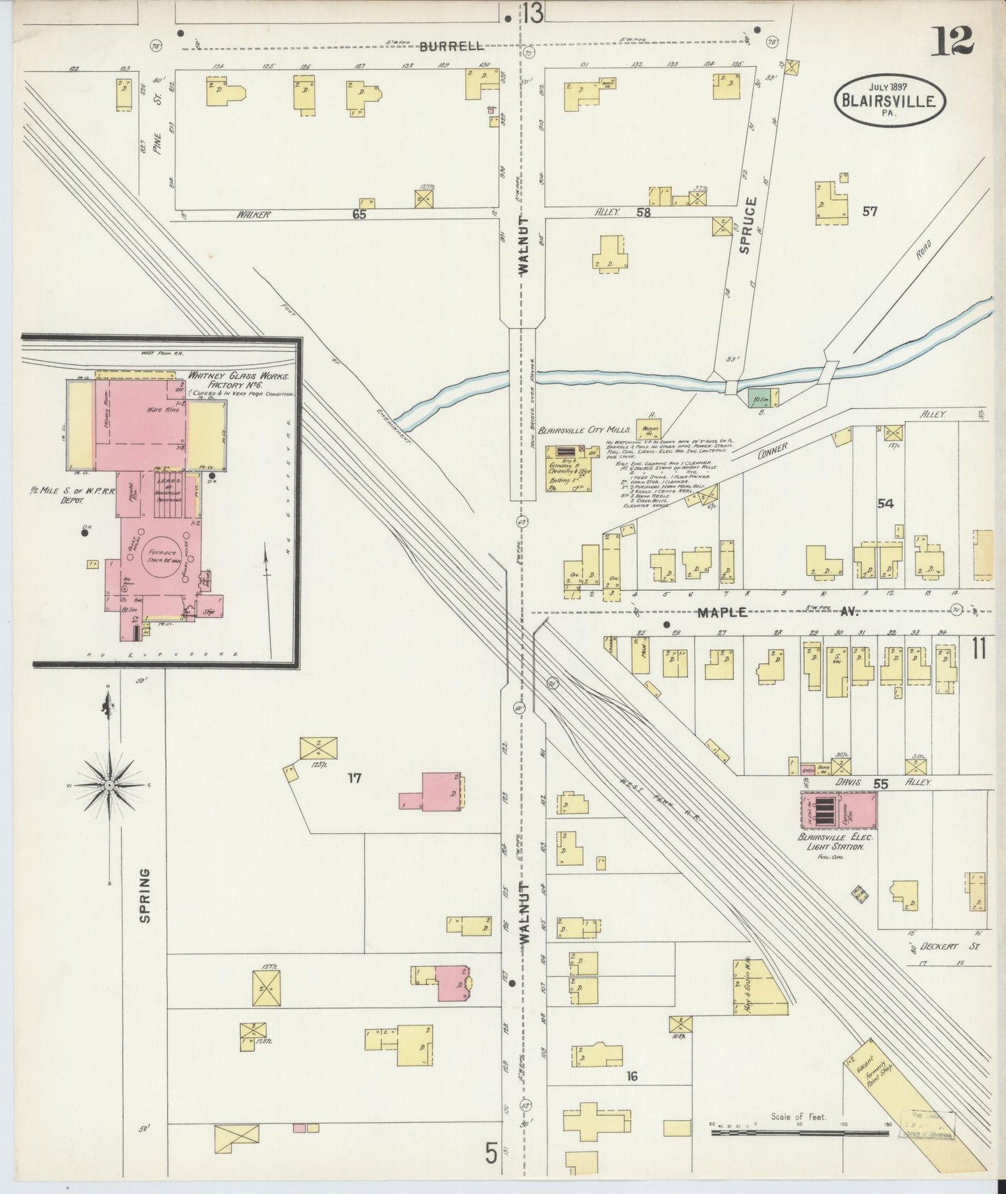 Sanborn Fire Insurance Map from Blairsville, Indiana County, Pennsylvania (1897), Sheet #0012 - Historic Sanborn Fire Insurance Map Print, vintage old map wall art, antique decor, genealogy gift, Pennsylvania Pennsylvania map