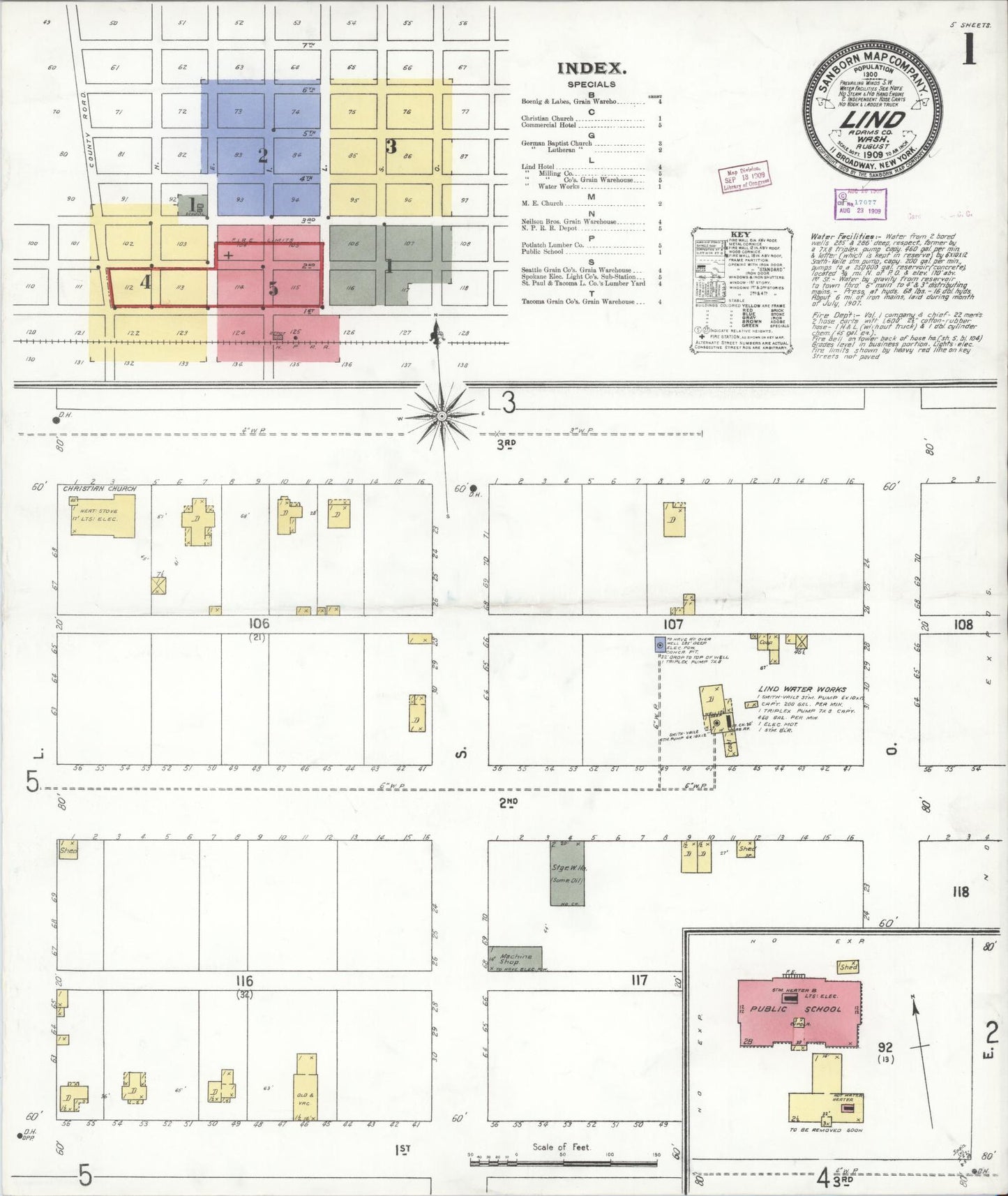 Sanborn Fire Insurance Map from Lind, Adams County, Washington (1909), Sheet #0001 - Historic Sanborn Fire Insurance Map Print, vintage old map wall art, antique decor, genealogy gift, Washington Washington map