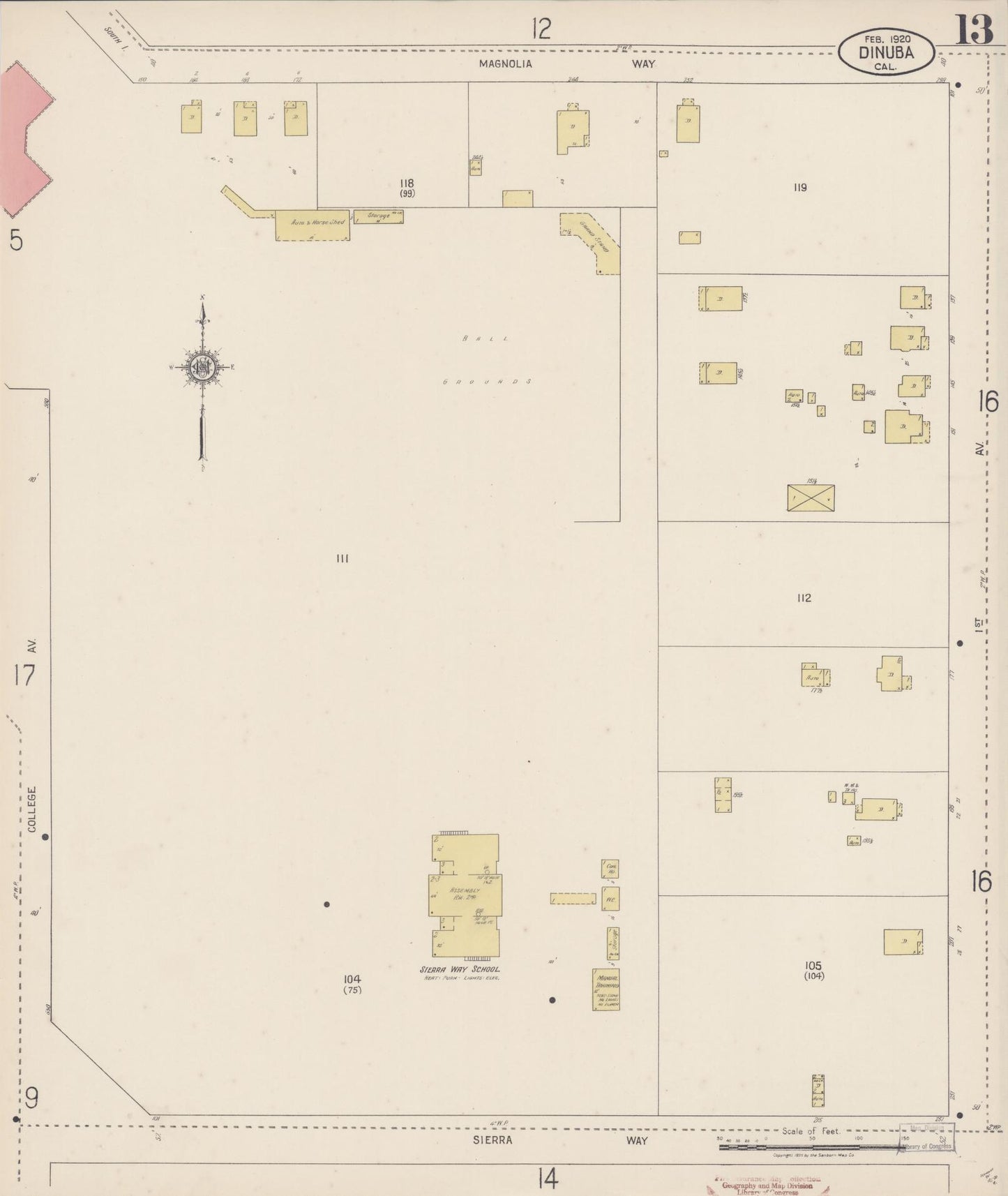 Sanborn Fire Insurance Map from Dinuba, Tulare County, California (1920), Sheet #0013 - Historic Sanborn Fire Insurance Map Print, vintage old map wall art, antique decor, genealogy gift, California California map