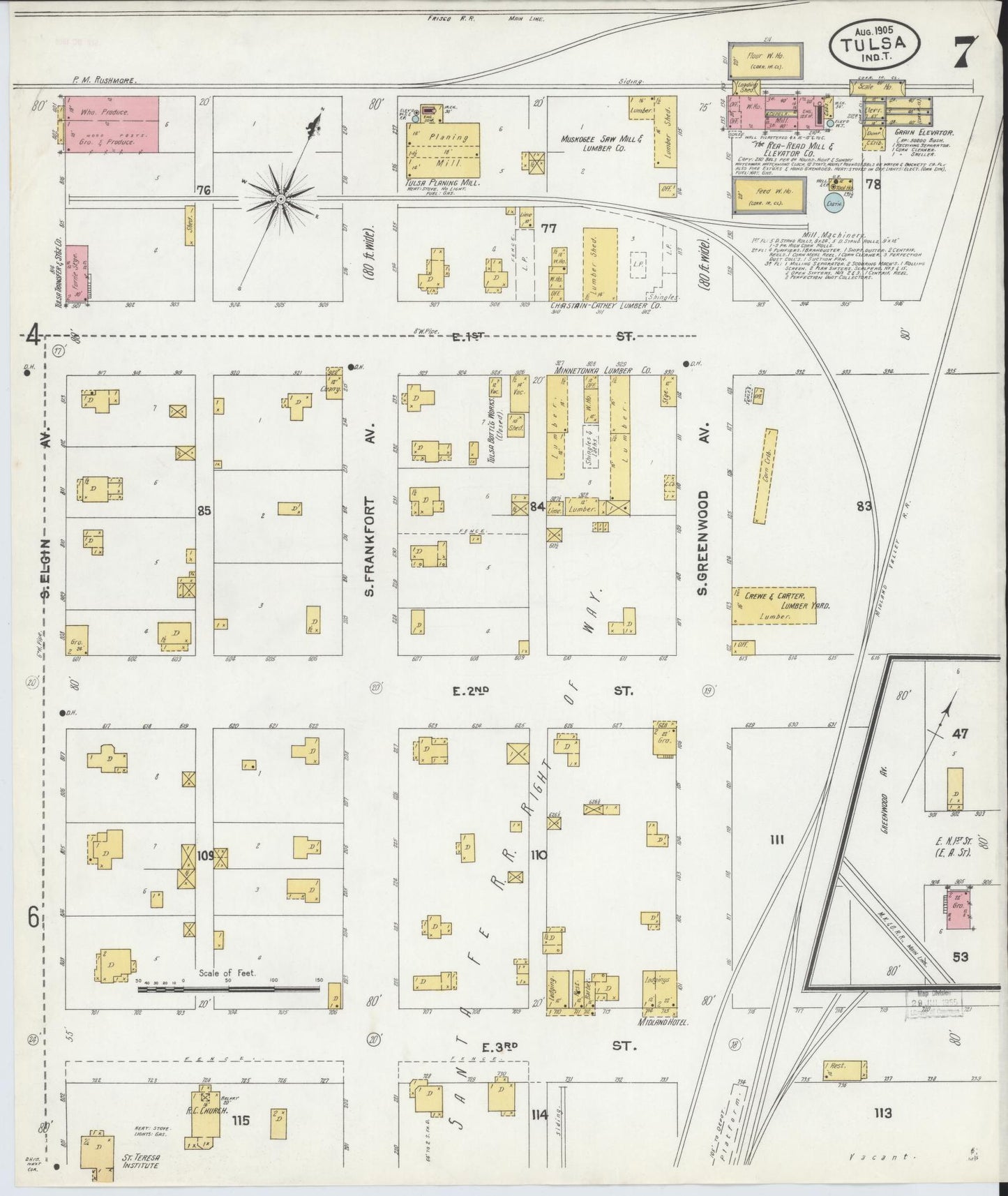 Sanborn Fire Insurance Map from Tulsa, Tulsa County, Oklahoma (1905), Sheet #0007 - Complete Map Set gallery image, historic Sanborn map, vintage wall art, Oklahoma Oklahoma