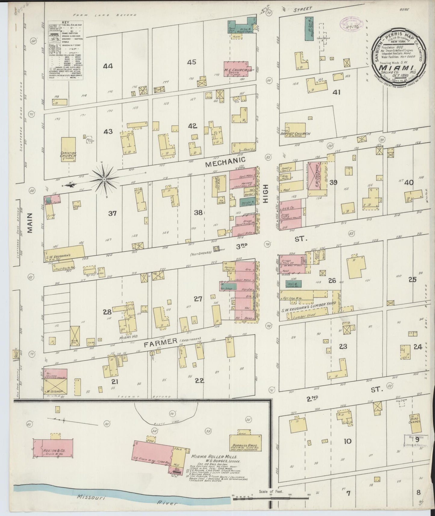 Sanborn Fire Insurance Map from Miami, Saline County, Missouri (1893), Sheet #0001 - Historic Sanborn Fire Insurance Map Print, vintage old map wall art, antique decor, genealogy gift, Missouri Missouri map