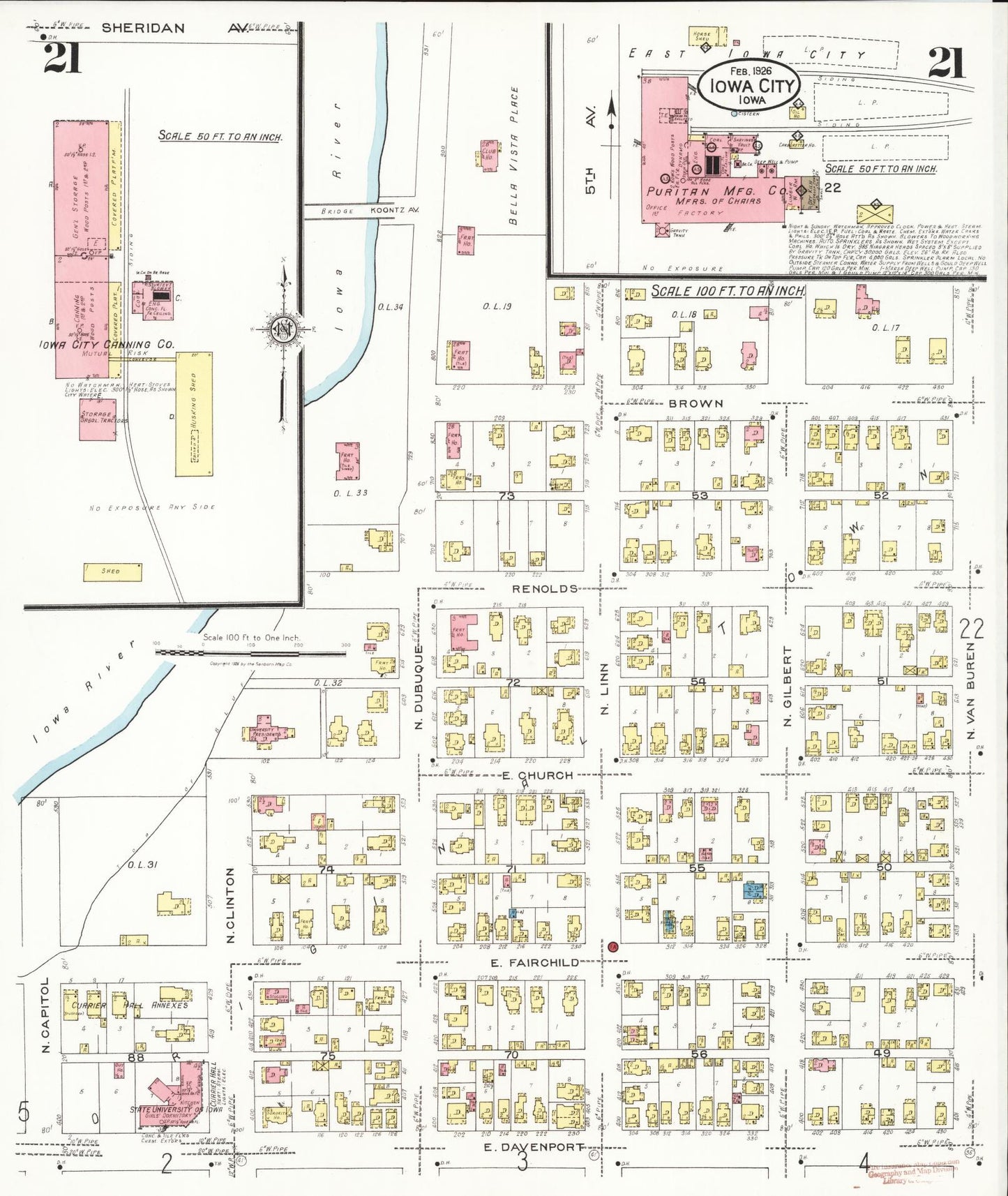 Sanborn Fire Insurance Map from Iowa City, Johnson County, Iowa (1926), Sheet #0021 - Historic Sanborn Fire Insurance Map Print, vintage old map wall art