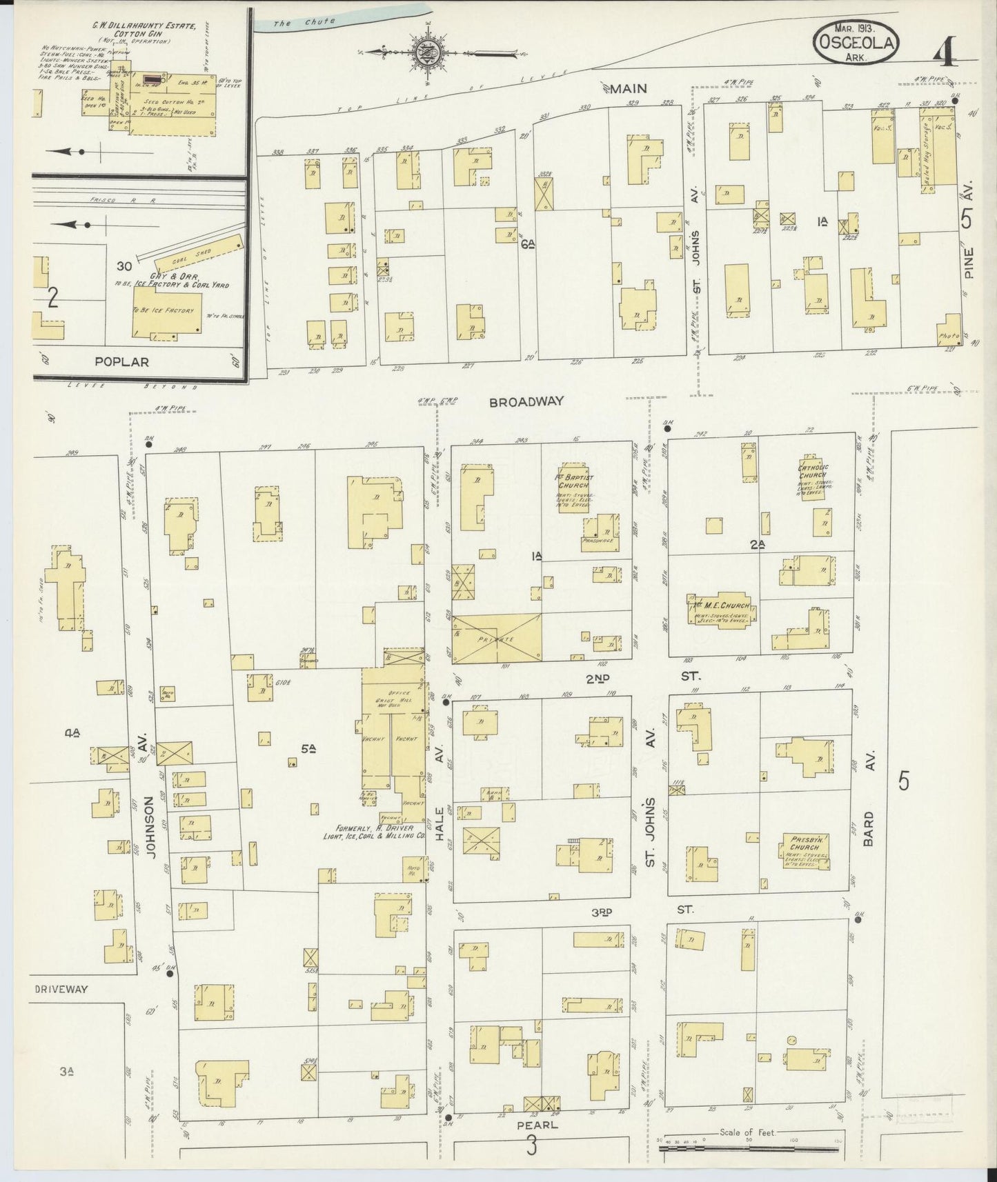 Sanborn Fire Insurance Map from Osceola, Mississippi County, Arkansas (1913), Sheet #0004 - Historic Sanborn Fire Insurance Map Print, vintage old map wall art, antique decor, genealogy gift, Osceola Mississippi map
