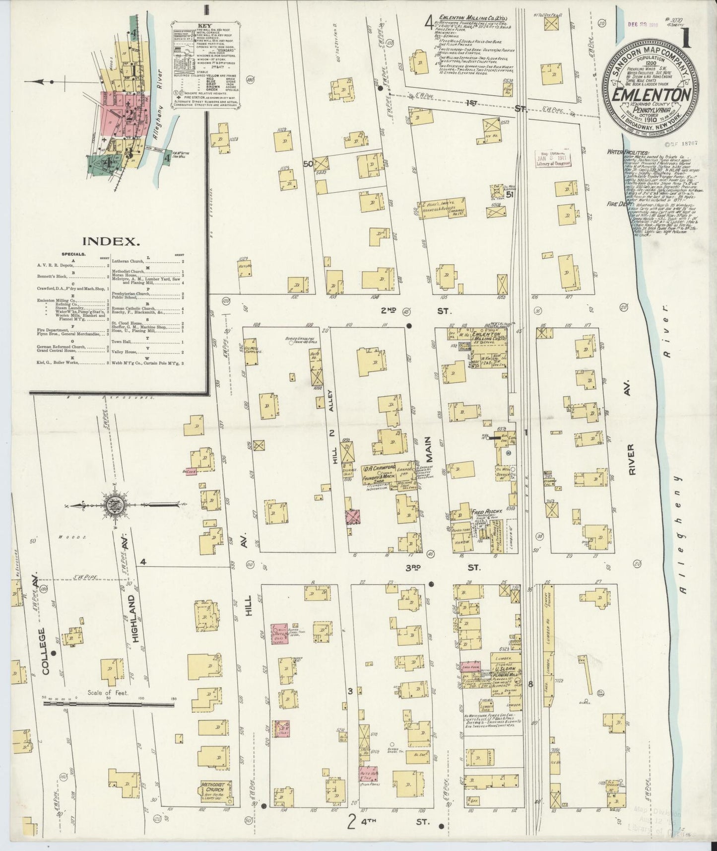 Sanborn Fire Insurance Map from Emlenton, Venango County, Pennsylvania (1910), Sheet #0001 - Historic Sanborn Fire Insurance Map Print, vintage old map wall art, antique decor, genealogy gift, Pennsylvania Pennsylvania map