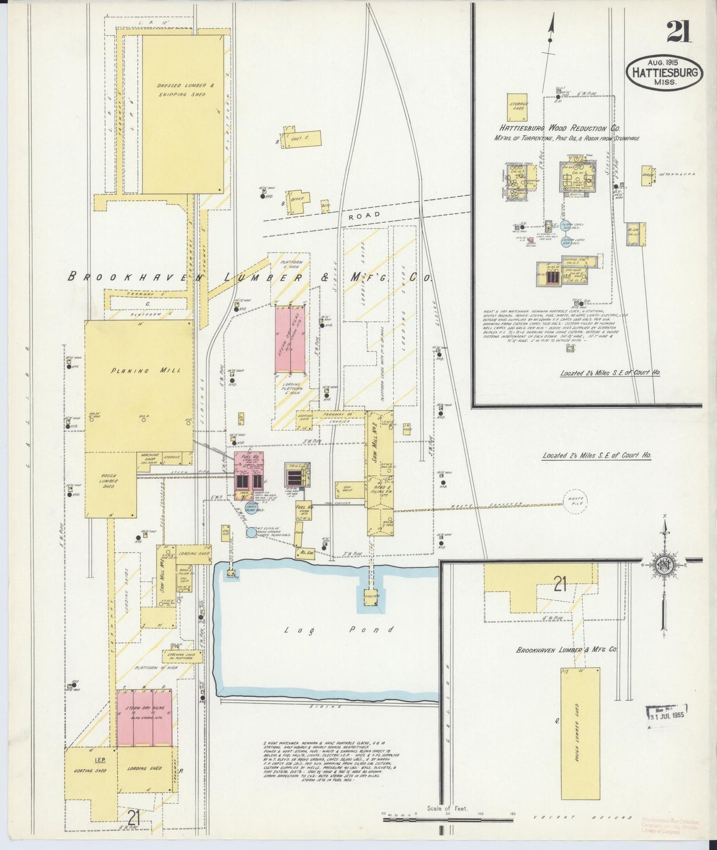 Sanborn Fire Insurance Map from Hattiesburg, Forrest County, Mississippi (1915), Sheet #0021 - Complete Map Set gallery image, historic Sanborn map, vintage wall art, Mississippi Mississippi