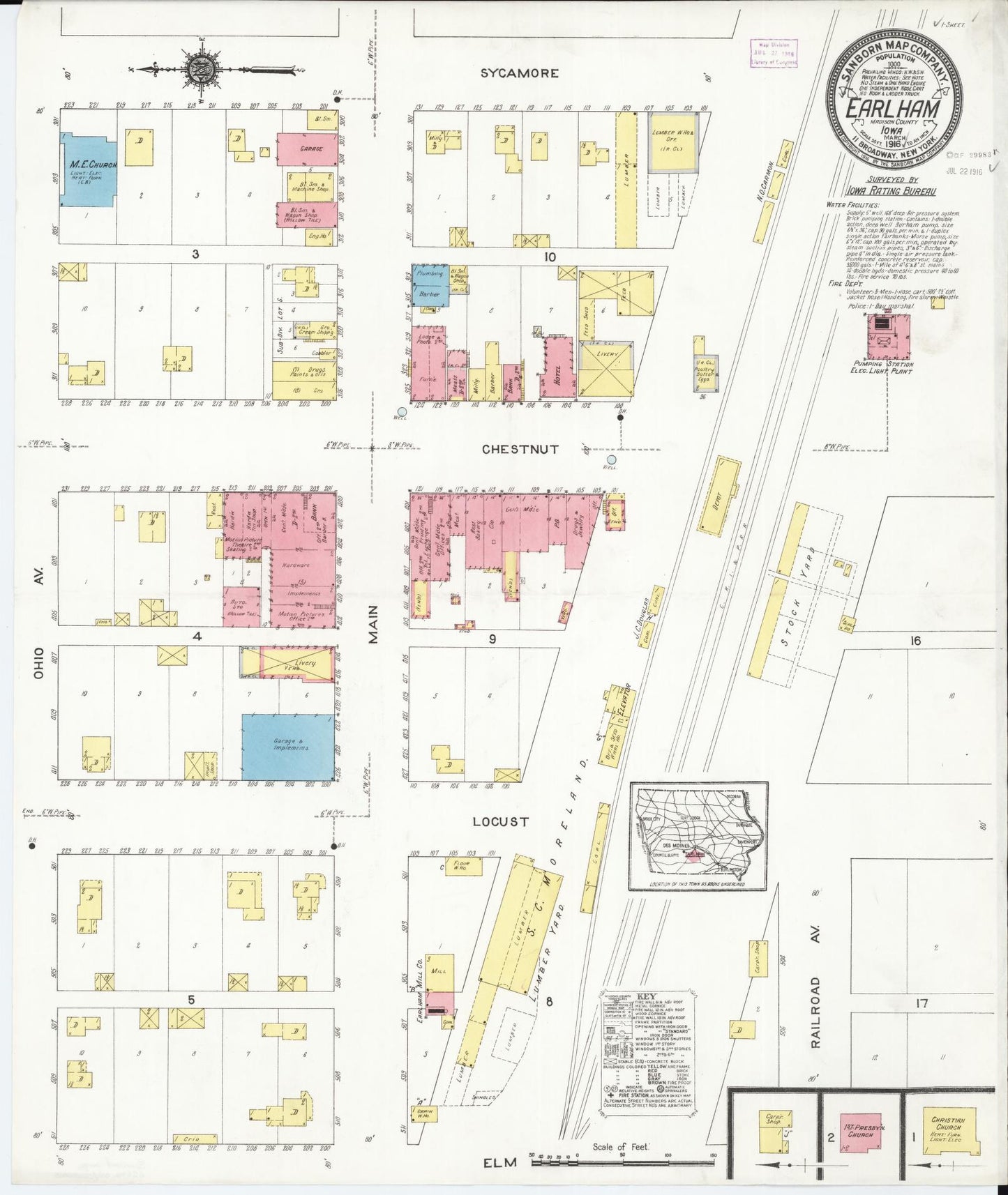 Sanborn Fire Insurance Map from Earlham, Madison County, Iowa (1916), Sheet #0001 - Historic Sanborn Fire Insurance Map Print, vintage old map wall art