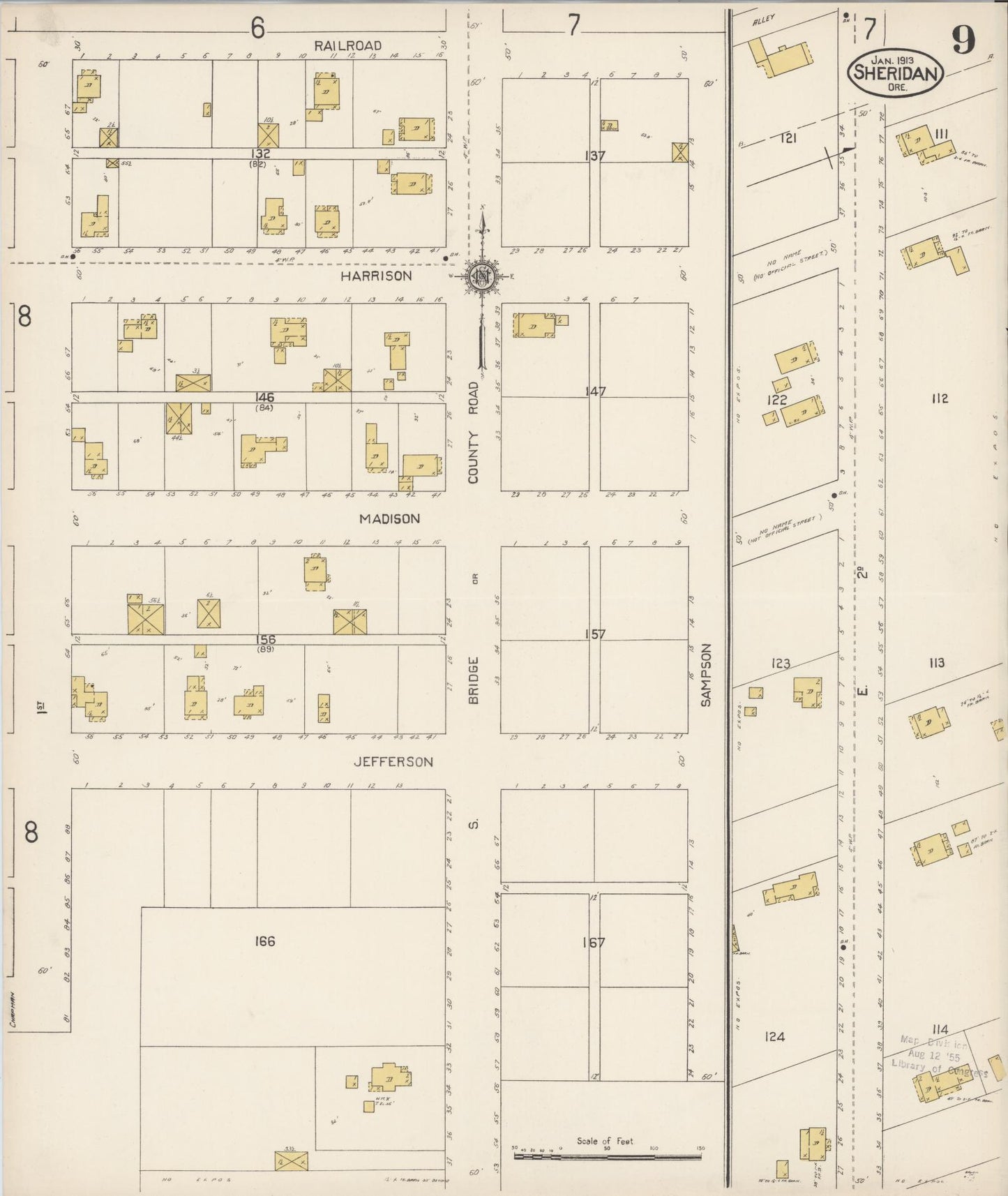 Sanborn Fire Insurance Map from Sheridan, Yamhill County, Oregon (1913), Sheet #0009 - Complete Map Set gallery image, historic Sanborn map, vintage wall art, Oregon Oregon