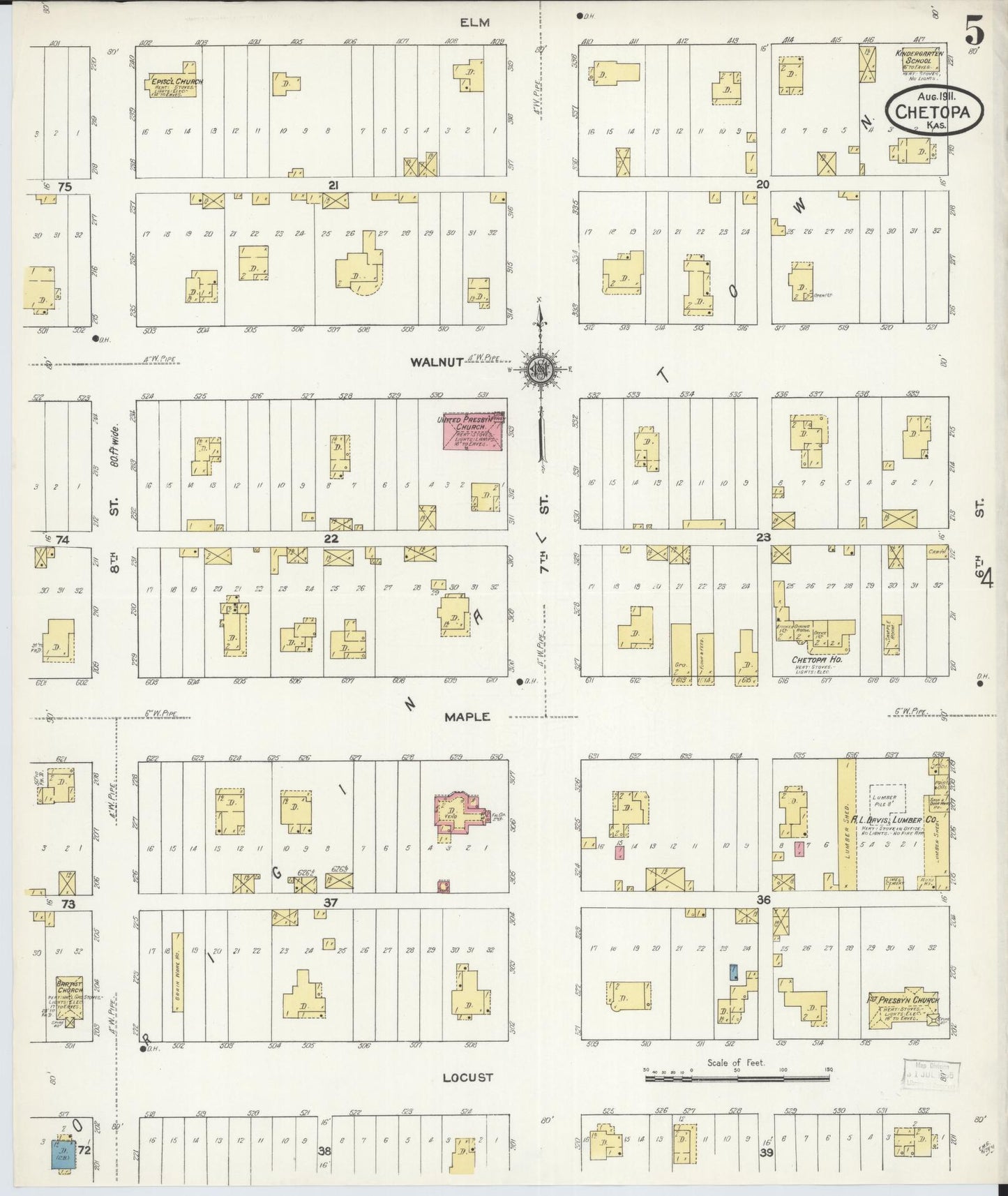 Sanborn Fire Insurance Map from Chetopa, Labette County, Kansas (1911), Sheet #0005 - Historic Sanborn Fire Insurance Map Print, vintage old map wall art, antique decor, genealogy gift, Kansas Kansas map
