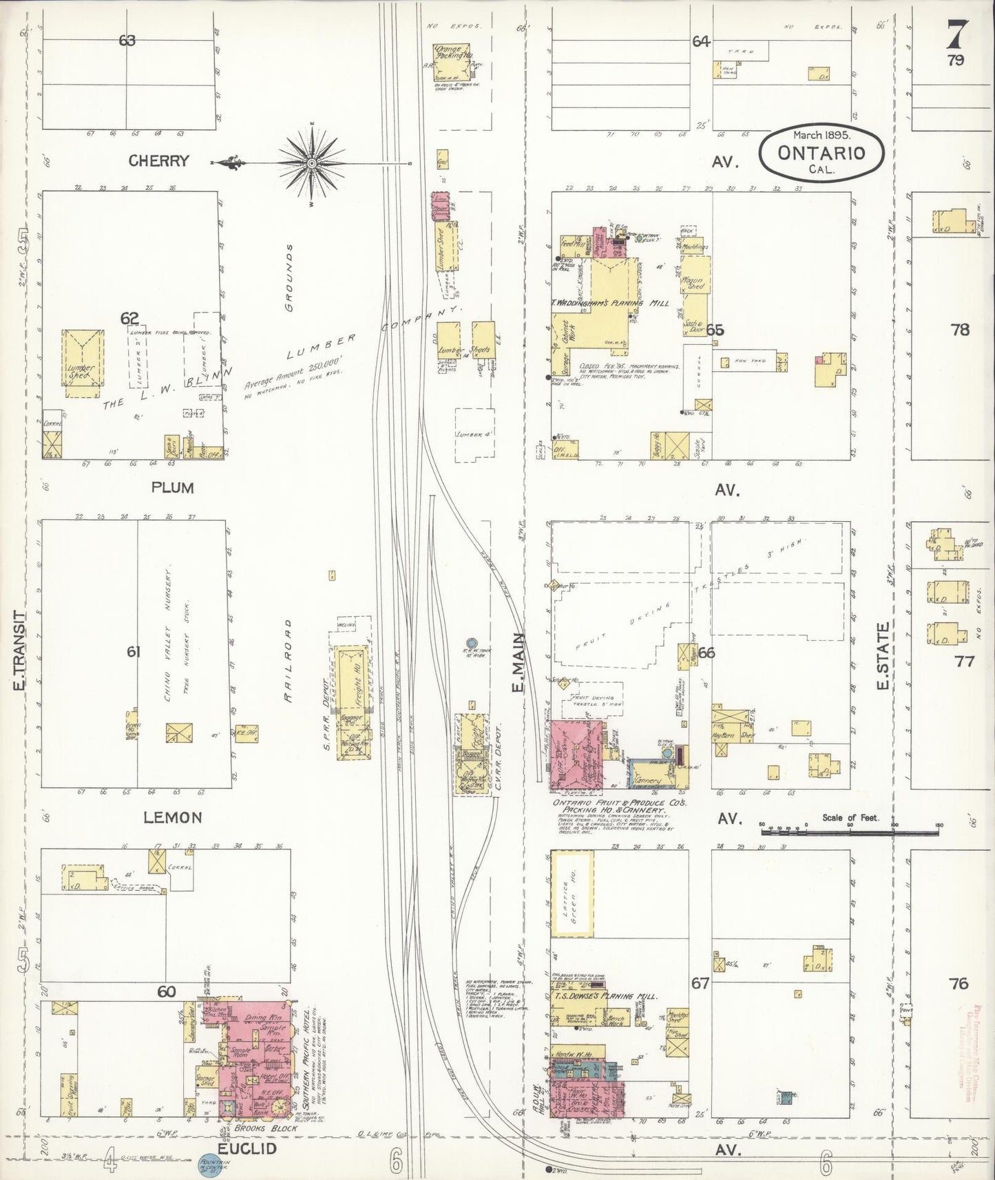Sanborn Fire Insurance Map from Ontario, San Bernardino County, California (1895), Sheet #0007 - Historic Sanborn Fire Insurance Map Print, vintage old map wall art, antique decor, genealogy gift, California California map