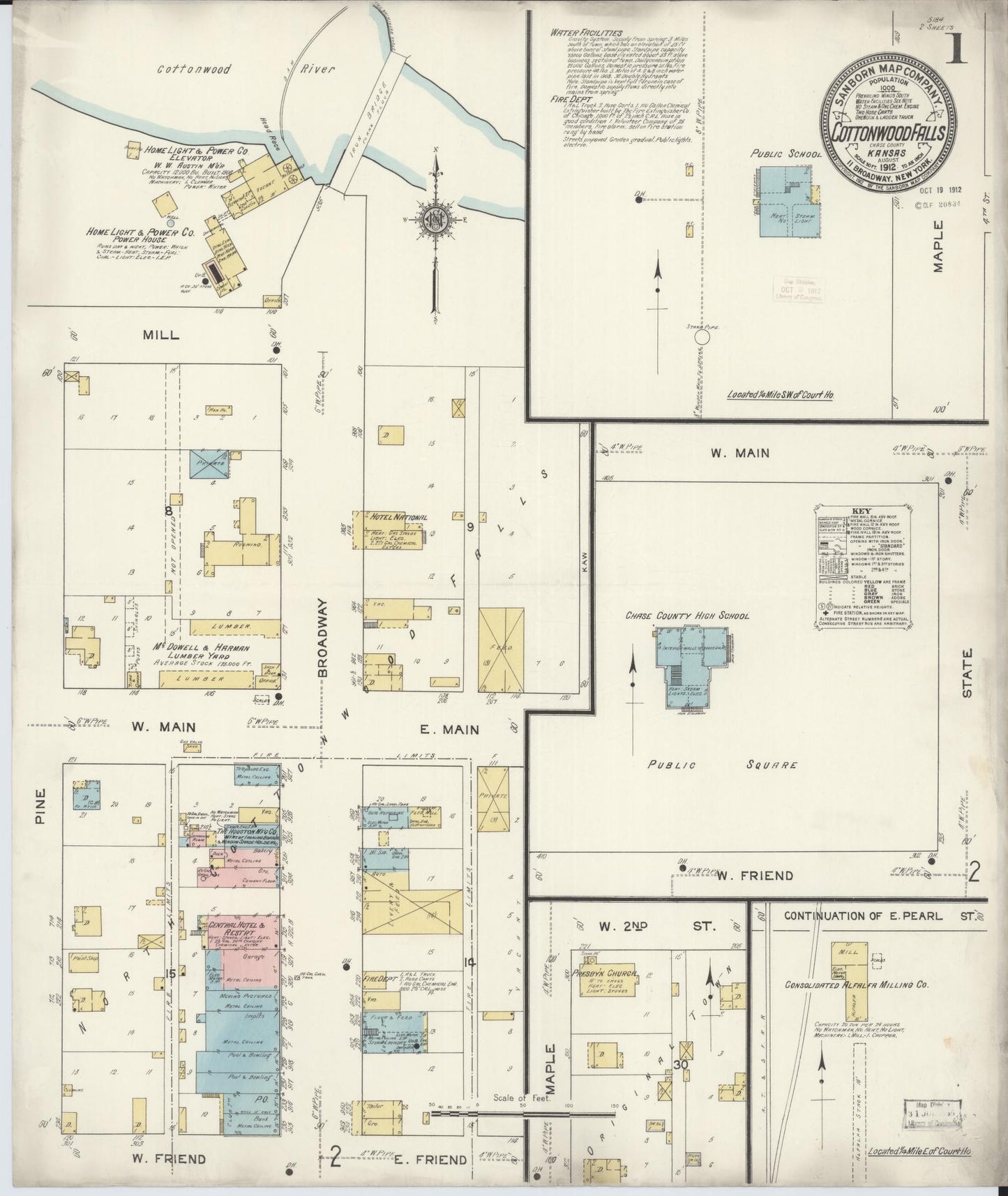 Sanborn Fire Insurance Map from Cottonwood Falls, Chase County, Kansas. (1912) – Historic Sanborn Fire Insurance Map Print