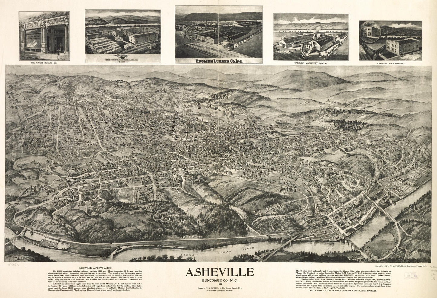 Asheville, Buncombe Co. N.C. 1912. (1912) – Historic Bird’s-Eye View Panorama Print