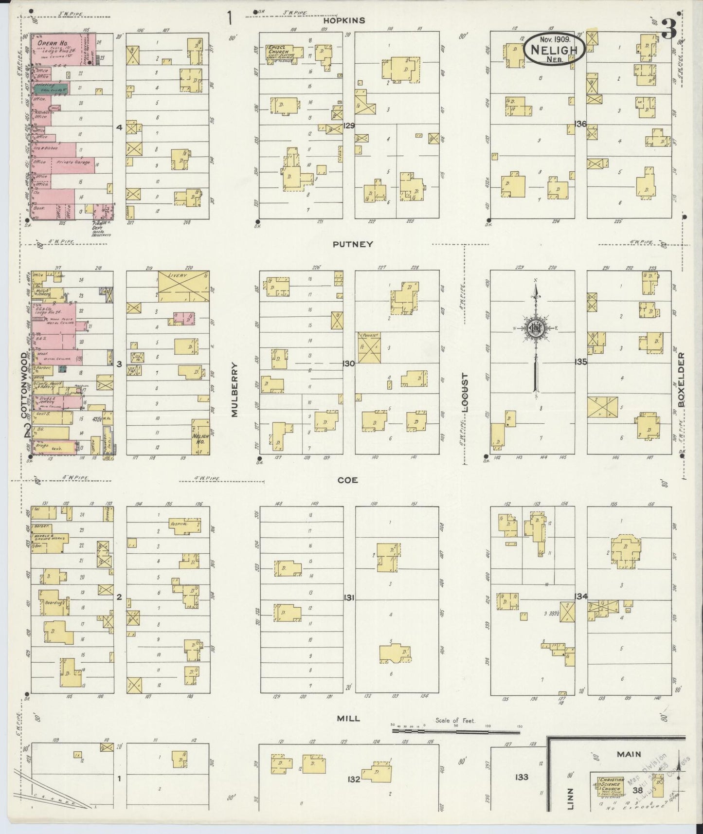 Sanborn Fire Insurance Map from Neligh, Antelope County, Nebraska (1909), Sheet #0003 - Complete Map Set gallery image, historic Sanborn map, vintage wall art, Nebraska Nebraska