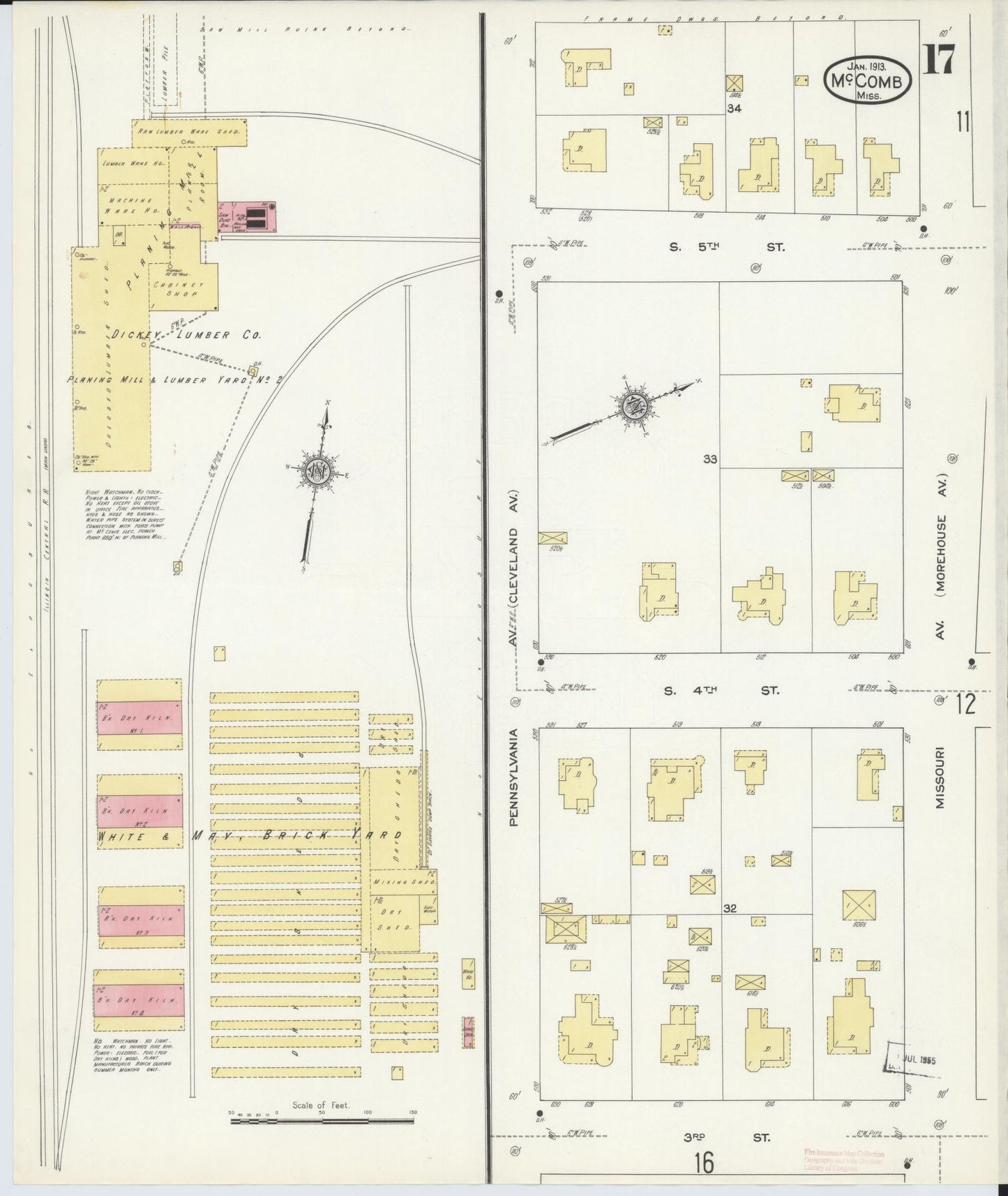 Sanborn Fire Insurance Map from McComb, Pike County, Mississippi (1913), Sheet #0017 - Historic Sanborn Fire Insurance Map Print, vintage old map wall art, antique decor, genealogy gift, Mississippi Mississippi map