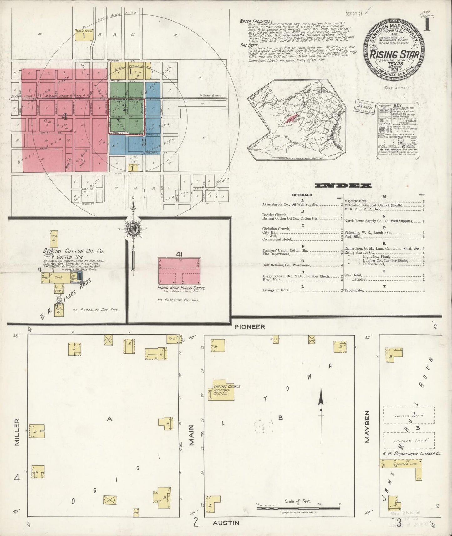 Sanborn Fire Insurance Map from Rising Star, Eastland County, Texas. (1921) – Historic Sanborn Fire Insurance Map Print