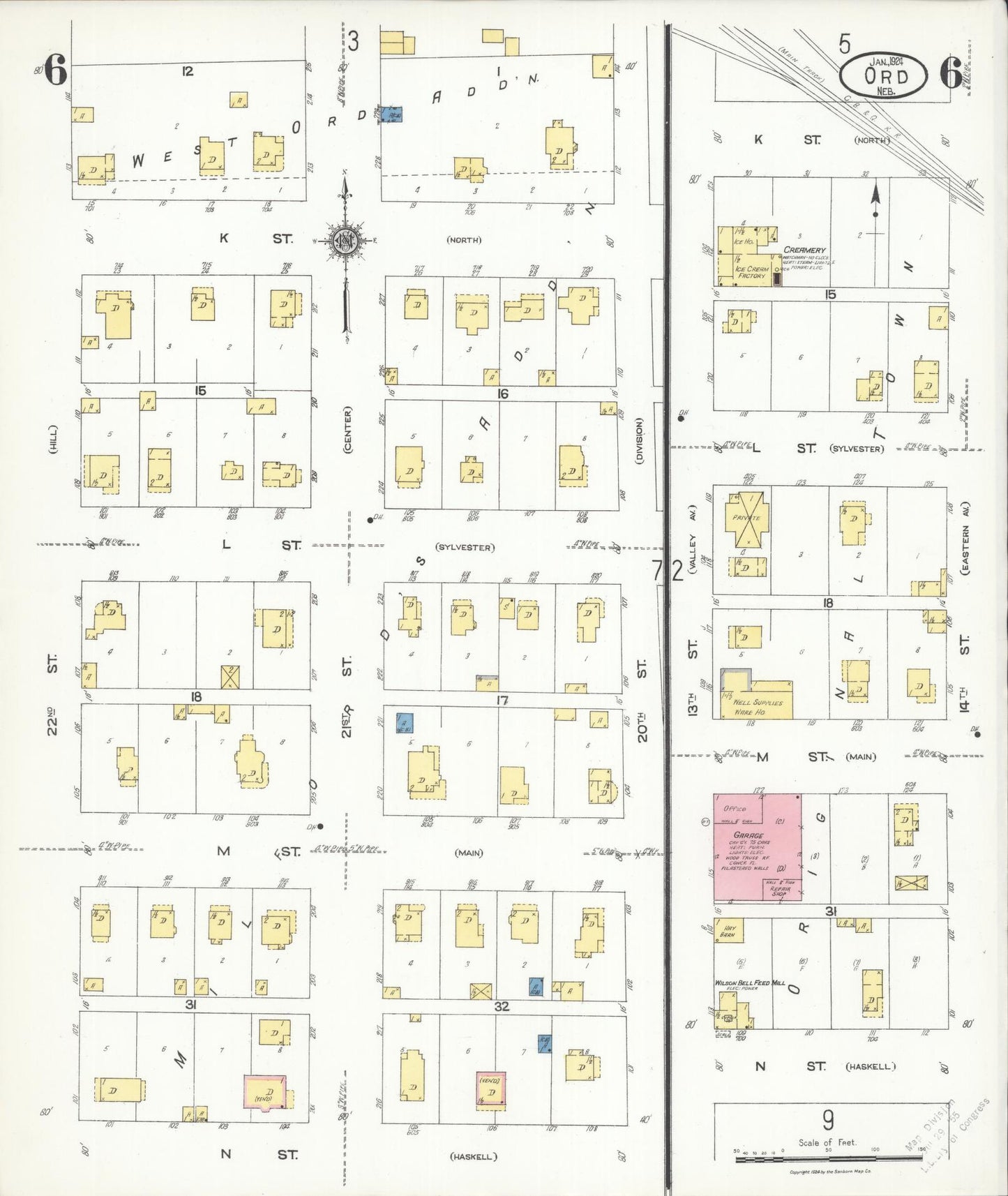 Sanborn Fire Insurance Map from Ord, Valley County, Nebraska (1924), Sheet #0006 - Historic Sanborn Fire Insurance Map Print, vintage old map wall art, antique decor, genealogy gift, Nebraska Nebraska map