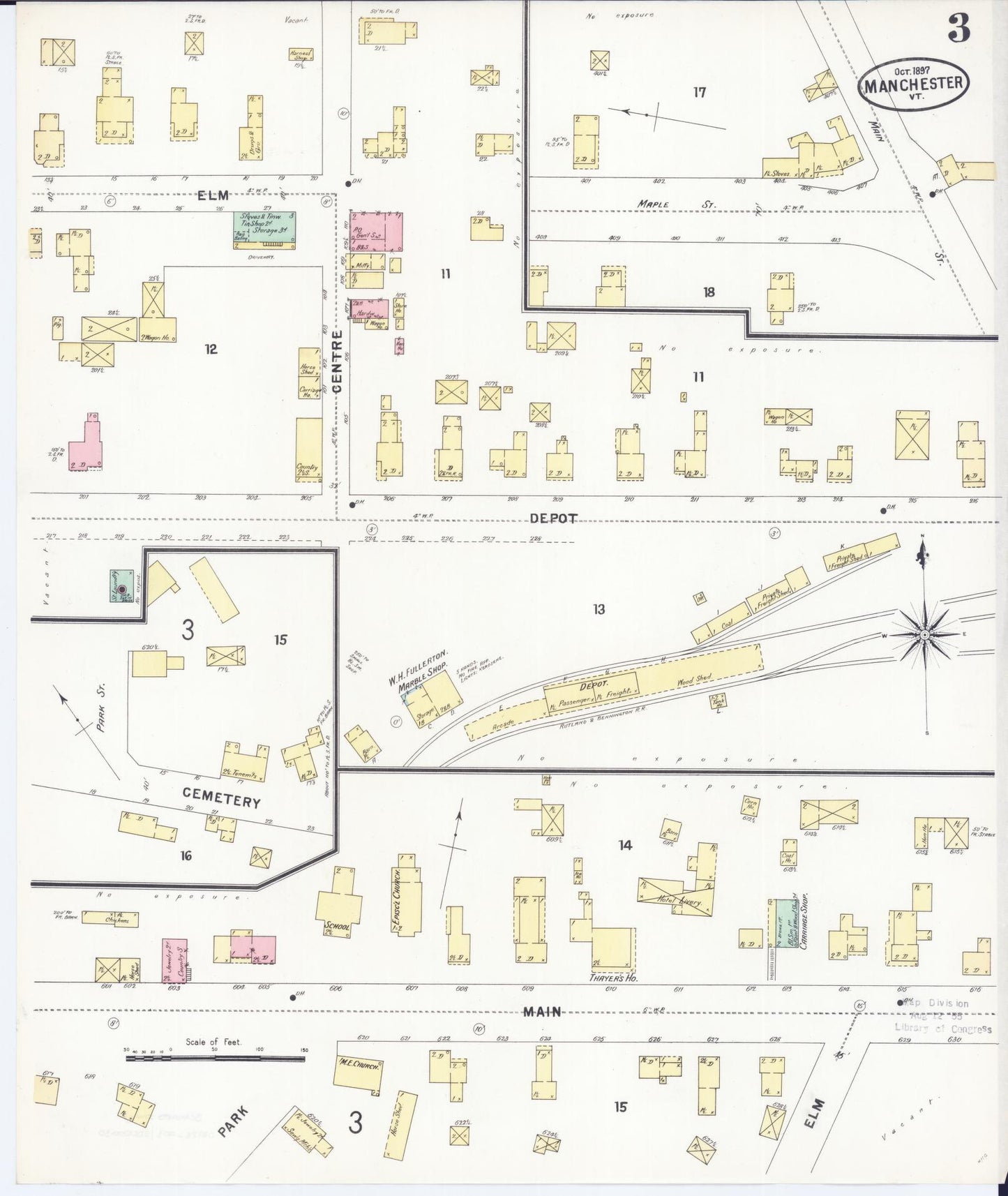 Sanborn Fire Insurance Map from Manchester, Bennington County, Vermont. (1897), Sheet 3 – Historic Sanborn Fire Insurance Map Print