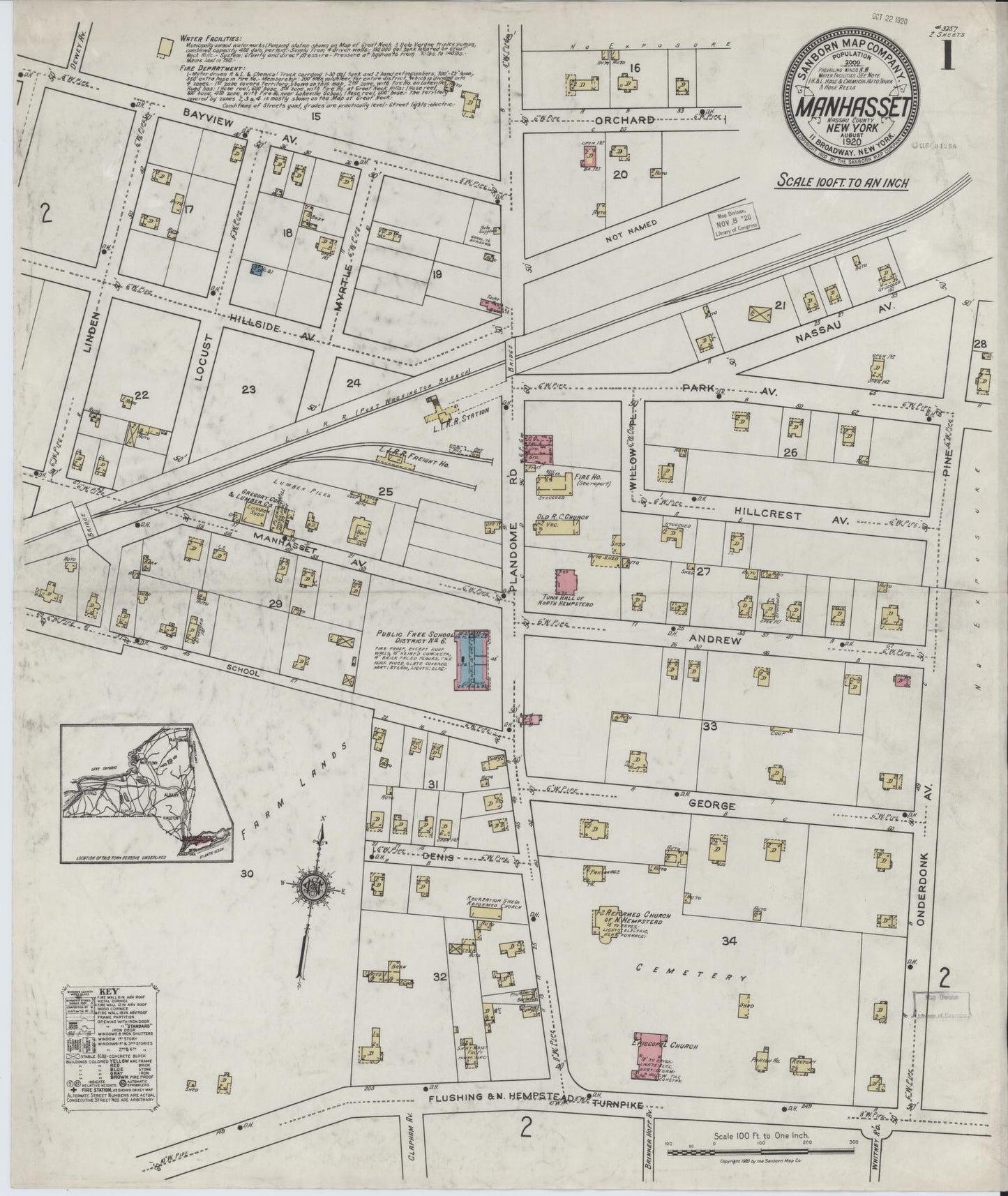 Sanborn Fire Insurance Map from Manhasset, Nassau County, New York. (1920) – Historic Sanborn Fire Insurance Map Print