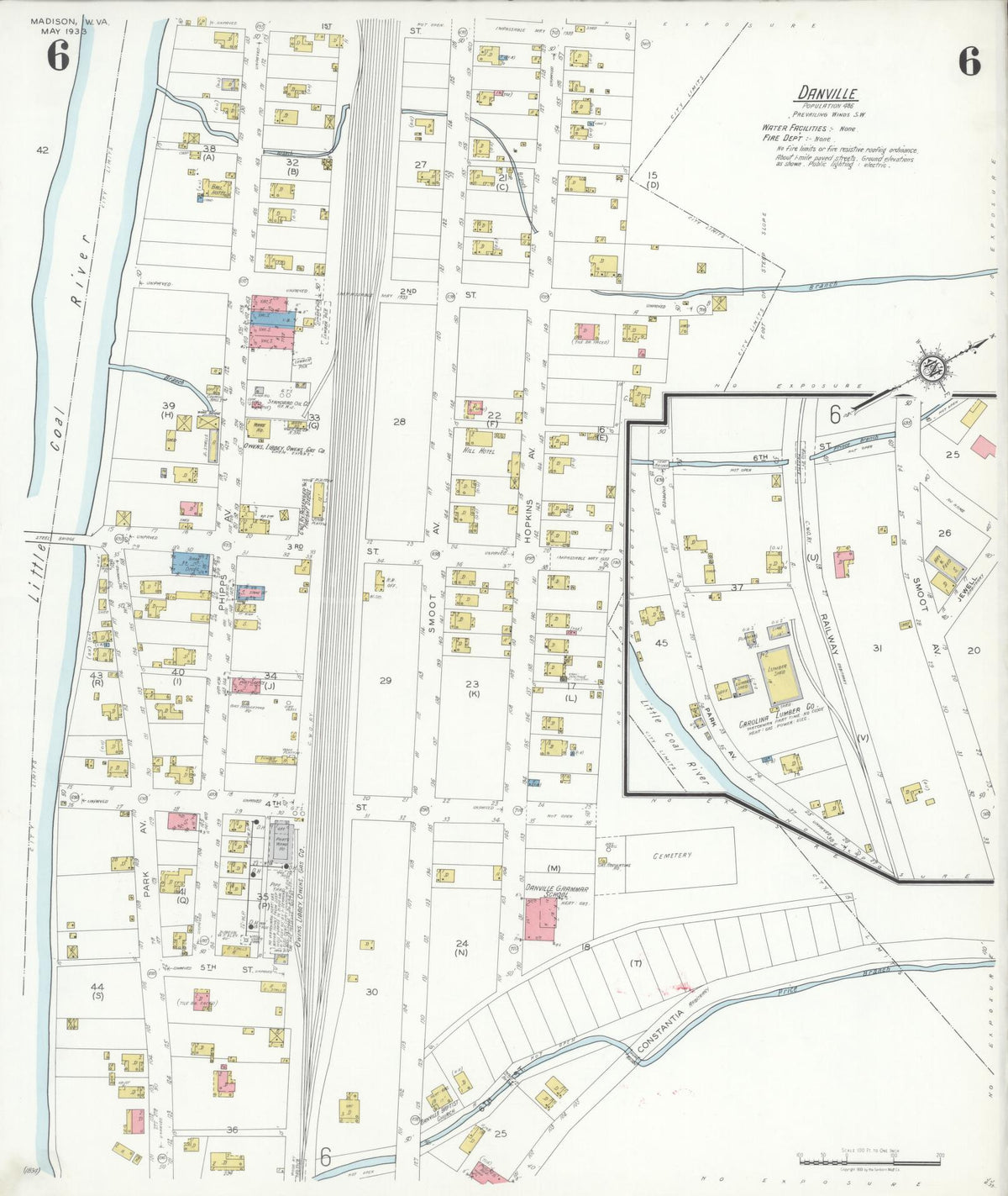 Sanborn Fire Insurance Map from Madison, Boone County, West Virginia (1933), Sheet #0006 - Historic Sanborn Fire Insurance Map Print, vintage old map wall art, antique decor, genealogy gift, West Virginia West Virginia map