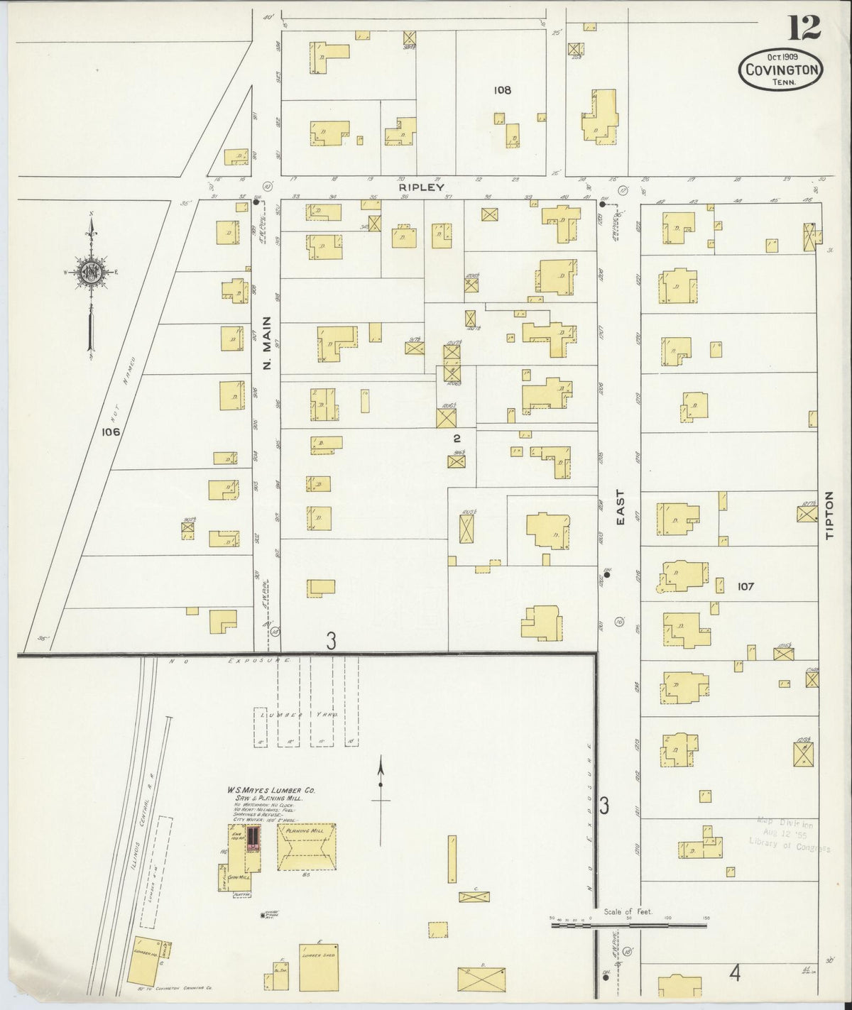 Sanborn Fire Insurance Map from Covington, Tipton County, Tennessee (1909), Sheet #0012 - Complete Map Set gallery image, historic Sanborn map, vintage wall art, Tennessee Tennessee