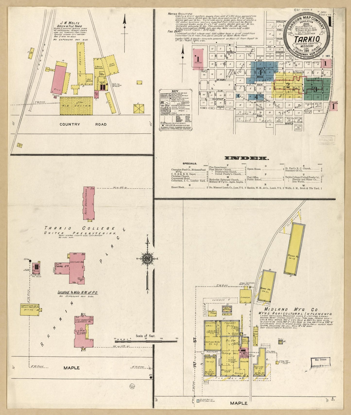 Sanborn Fire Insurance Map from Tarkio, Atchison County, Missouri (1911), Sheet #0001 - Historic Sanborn Fire Insurance Map Print, vintage old map wall art, antique decor, genealogy gift, Missouri Missouri map