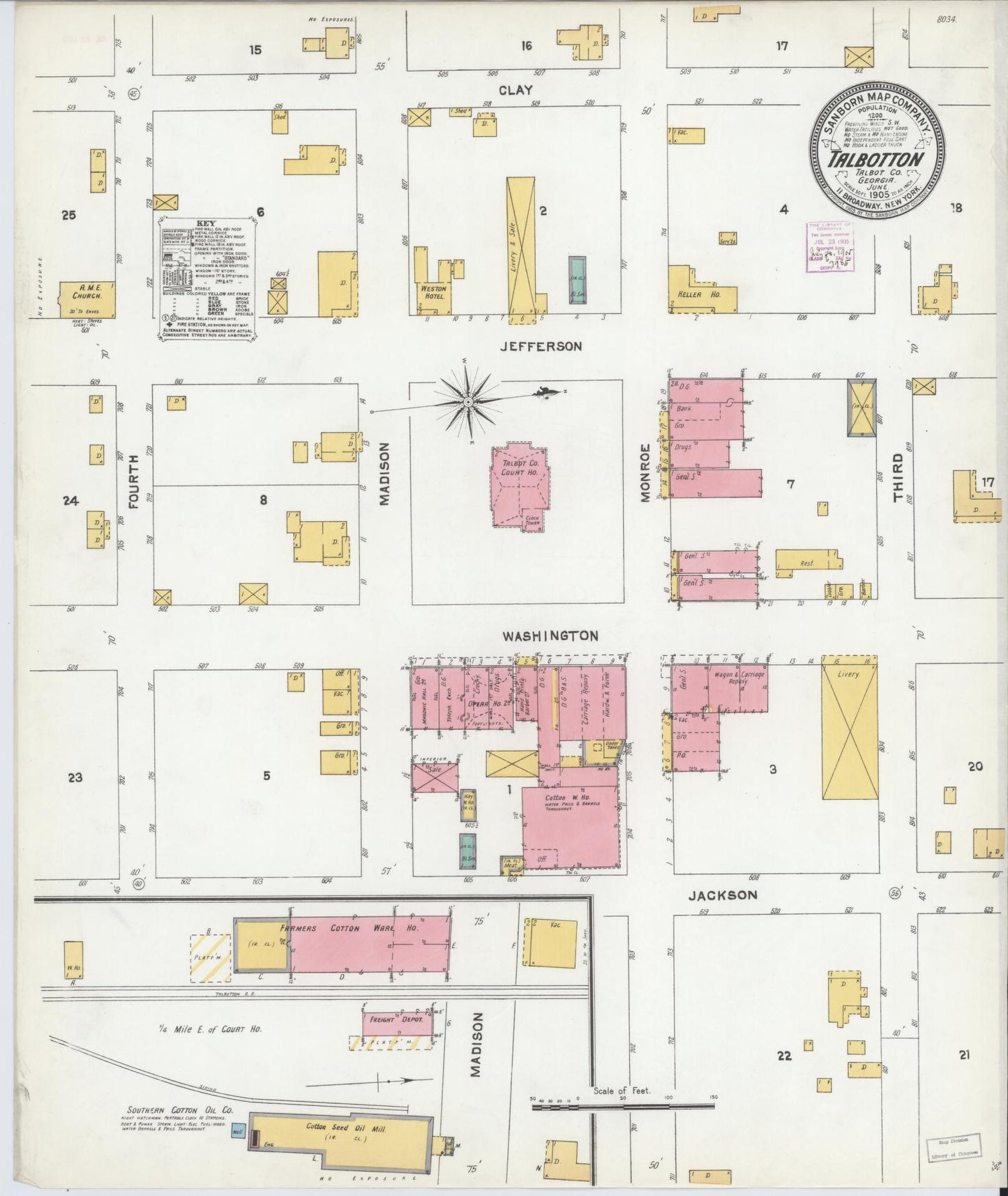 Sanborn Fire Insurance Map from Talbotton, Talbot County, Georgia (1905), Sheet #0001 - Historic Sanborn Fire Insurance Map Print, vintage old map wall art, antique decor, genealogy gift, Georgia Georgia map