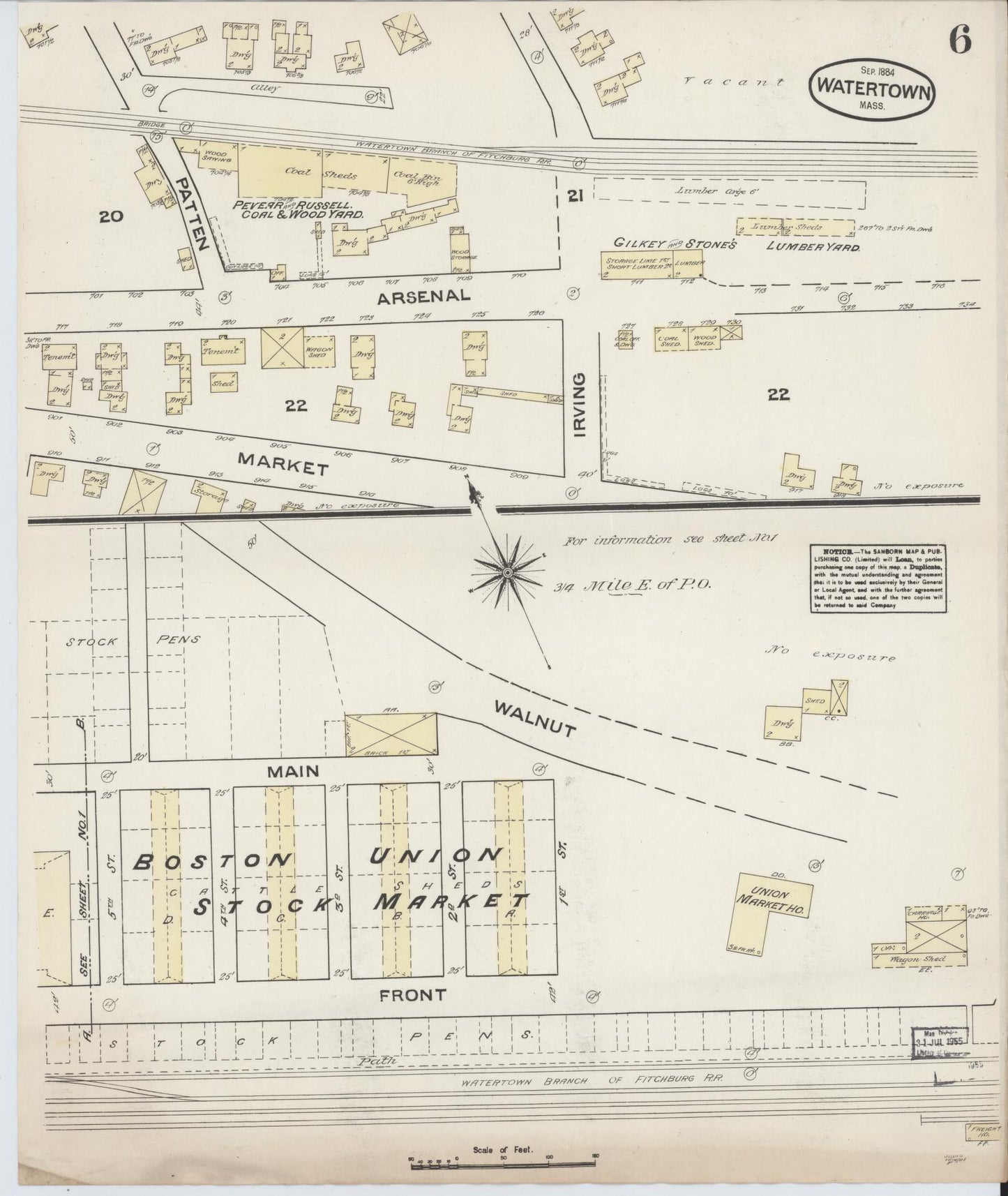 Sanborn Fire Insurance Map from Watertown, Middlesex County, Massachusetts (1884), Sheet #0006 - Historic Sanborn Fire Insurance Map Print, vintage old map wall art, antique decor, genealogy gift, Massachusetts Massachusetts map