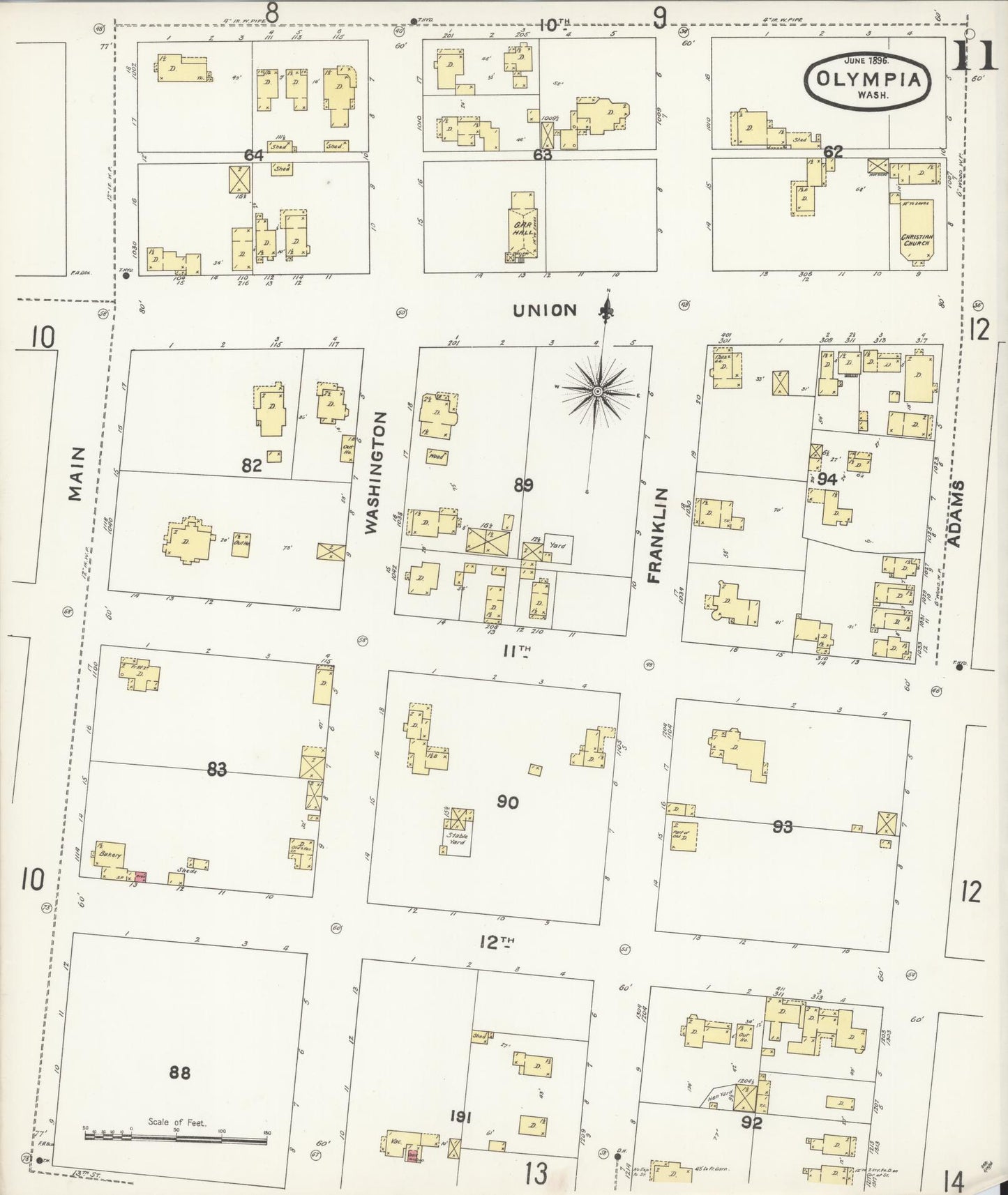 Sanborn Fire Insurance Map from Olympia, Thurston County, Washington (1896), Sheet #0011 - Historic Sanborn Fire Insurance Map Print, vintage old map wall art, antique decor, genealogy gift, Washington Washington map