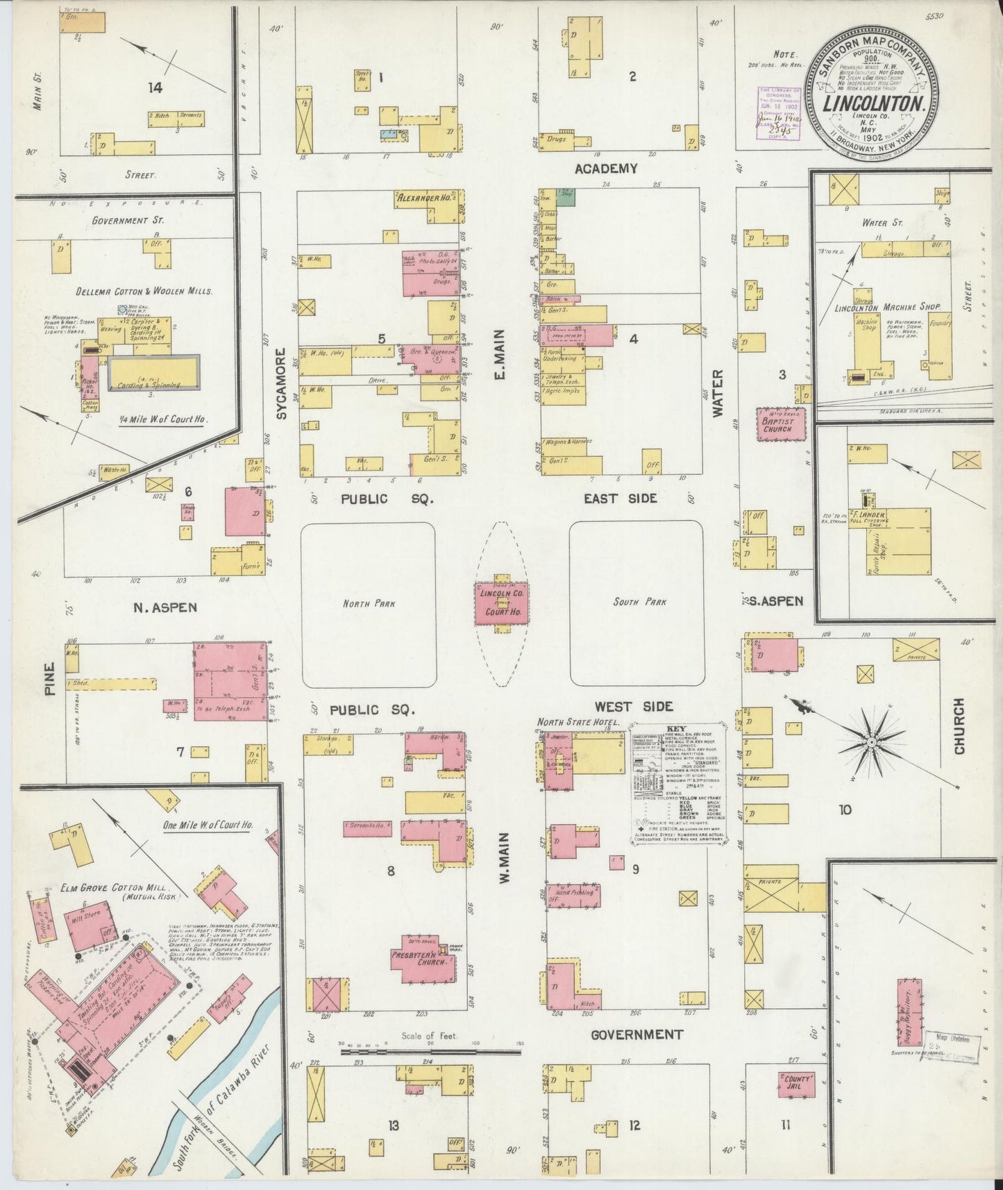Sanborn Fire Insurance Map from Lincolnton, Lincoln County, North Carolina (1902), Sheet #0001 - Historic Sanborn Fire Insurance Map Print, vintage old map wall art, antique decor, genealogy gift, North Carolina North Carolina map