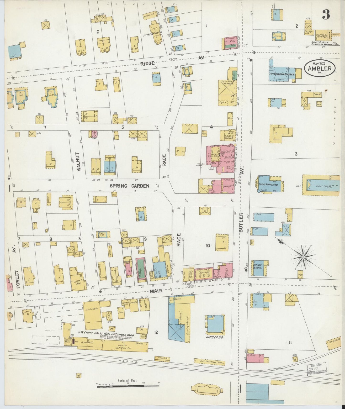 Sanborn Fire Insurance Map from Ambler, Montgomery County, Pennsylvania (1902), Sheet #0003 - Historic Sanborn Fire Insurance Map Print, vintage old map wall art, antique decor, genealogy gift, Pennsylvania Pennsylvania map