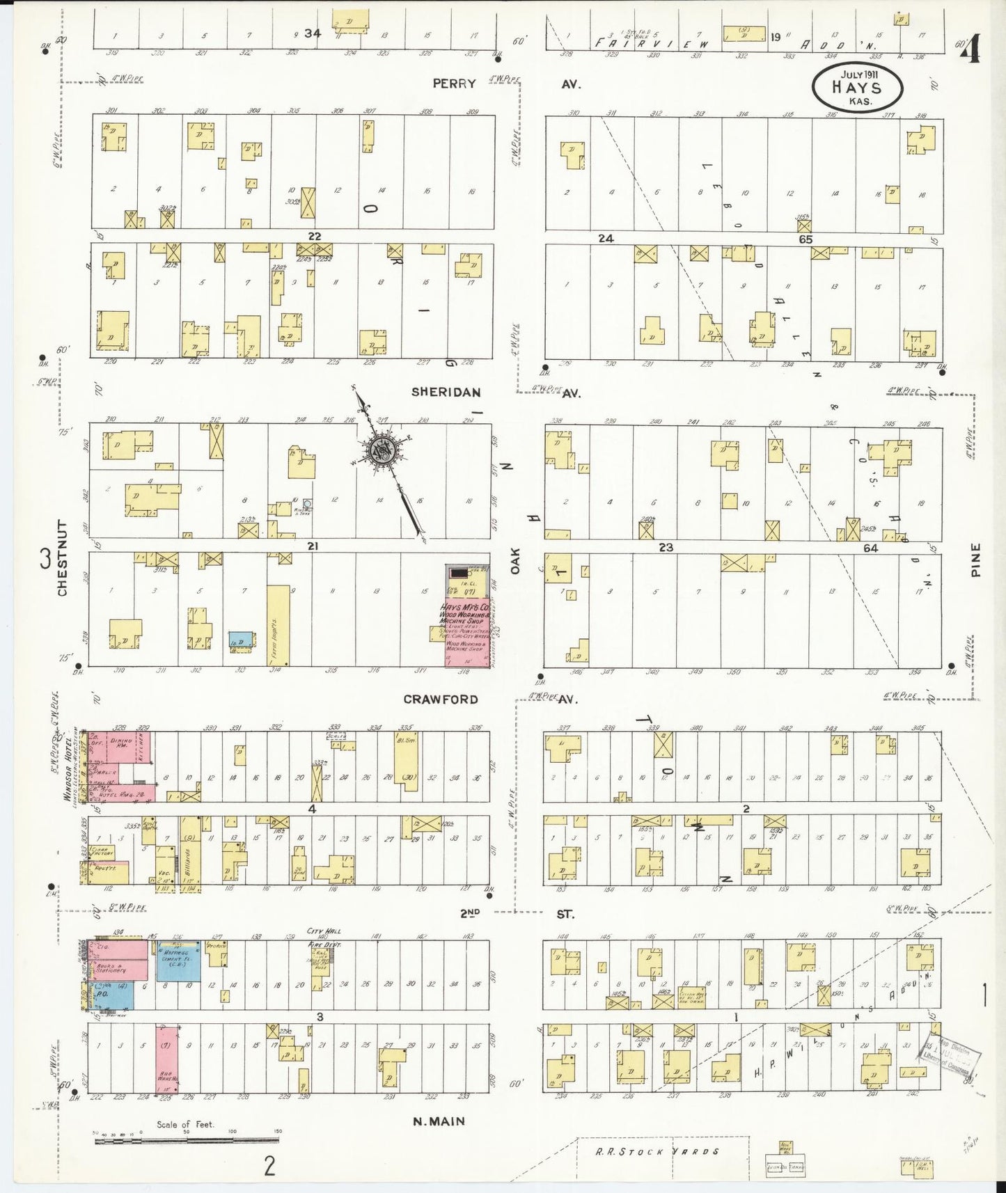Sanborn Fire Insurance Map from Hays, Ellis County, Kansas (1911), Sheet #0004 - Complete Map Set gallery image, historic Sanborn map, vintage wall art, Kansas Kansas
