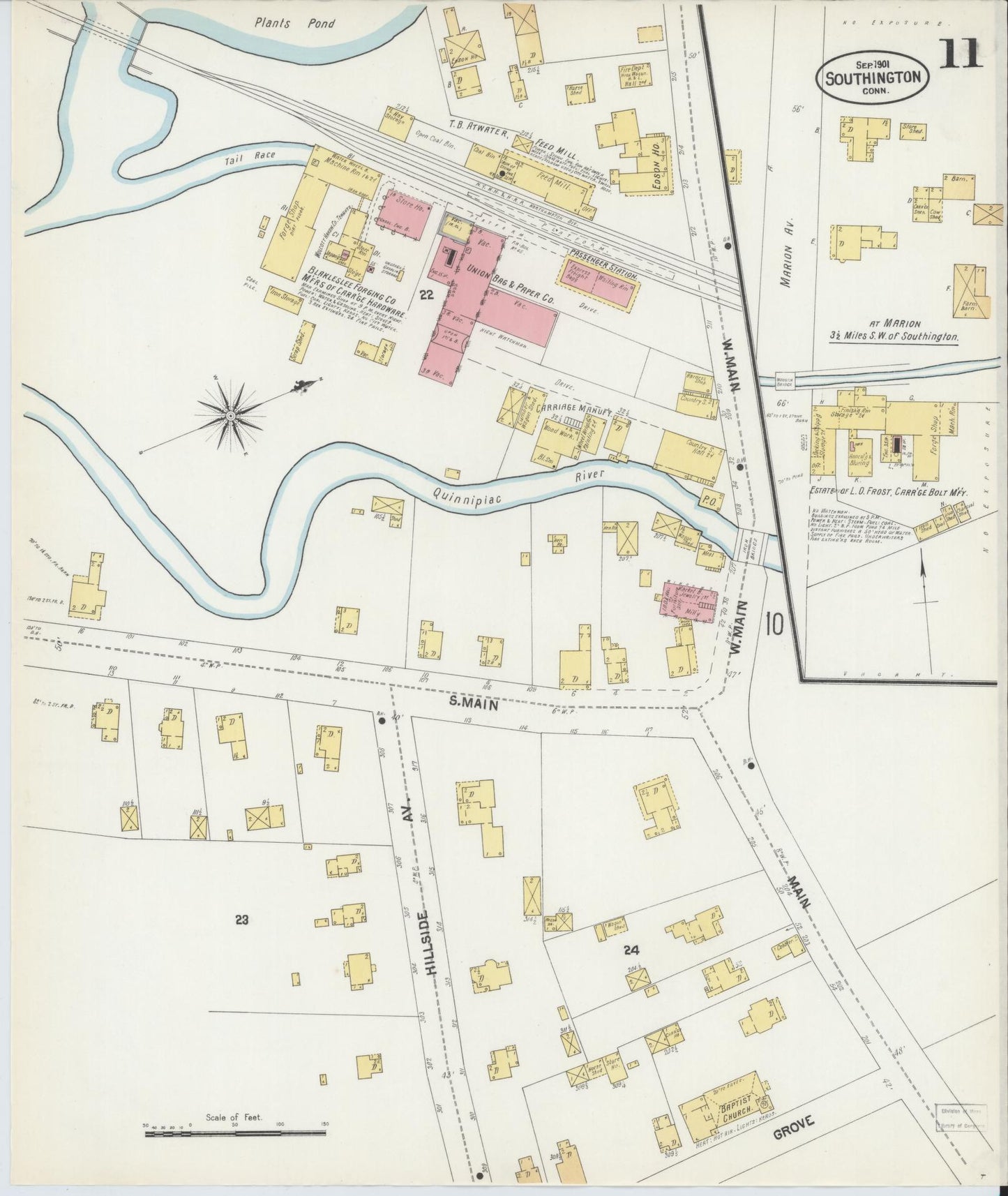 Sanborn Fire Insurance Map from Southington, Hartford County, Connecticut (1901), Sheet #0011 - Historic Sanborn Fire Insurance Map Print, vintage old map wall art, antique decor, genealogy gift, Connecticut Connecticut map