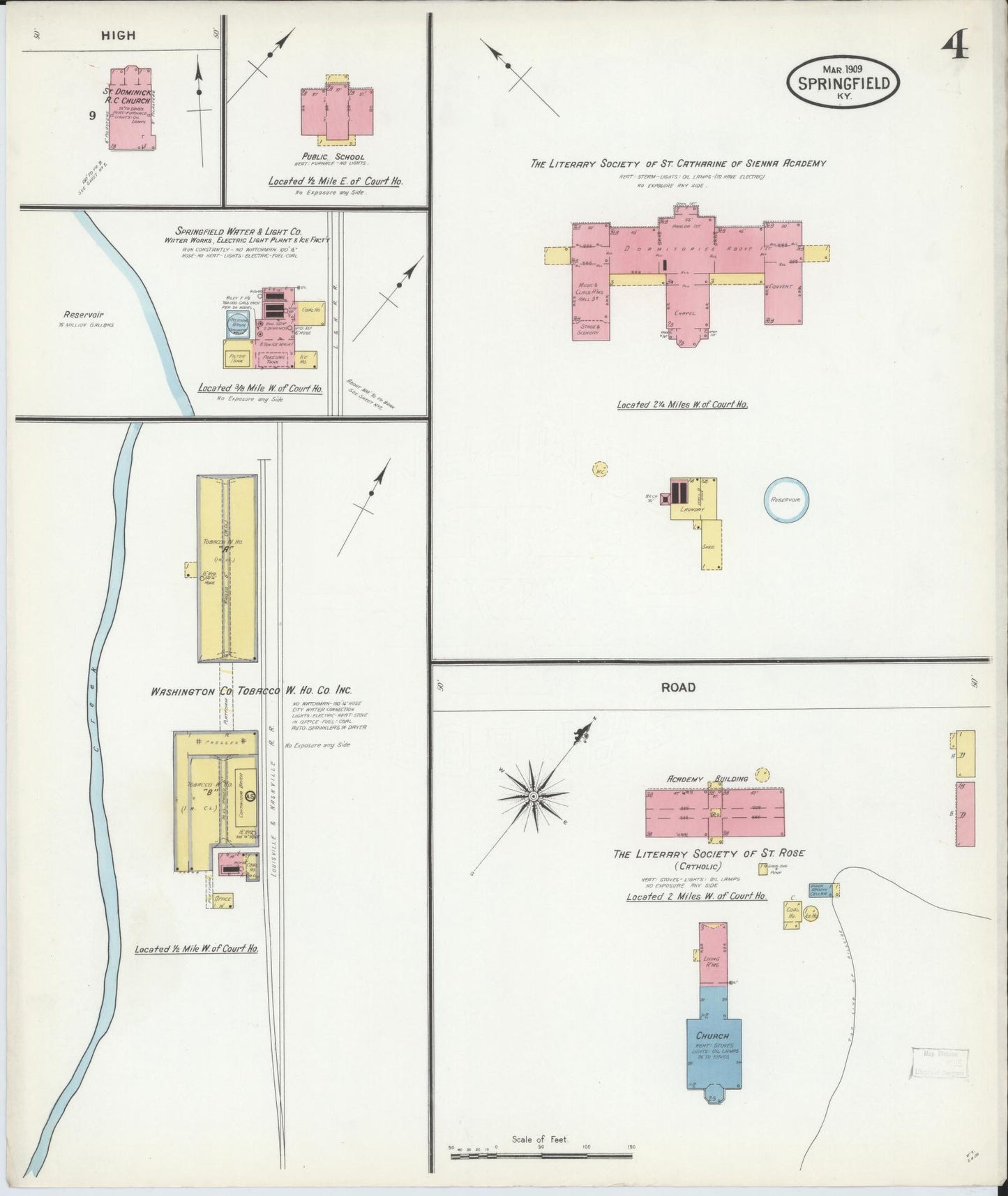 Sanborn Fire Insurance Map from Springfield, Washington County, Kentucky (1909), Sheet #0004 - Complete Map Set gallery image, historic Sanborn map, vintage wall art, Kentucky Kentucky