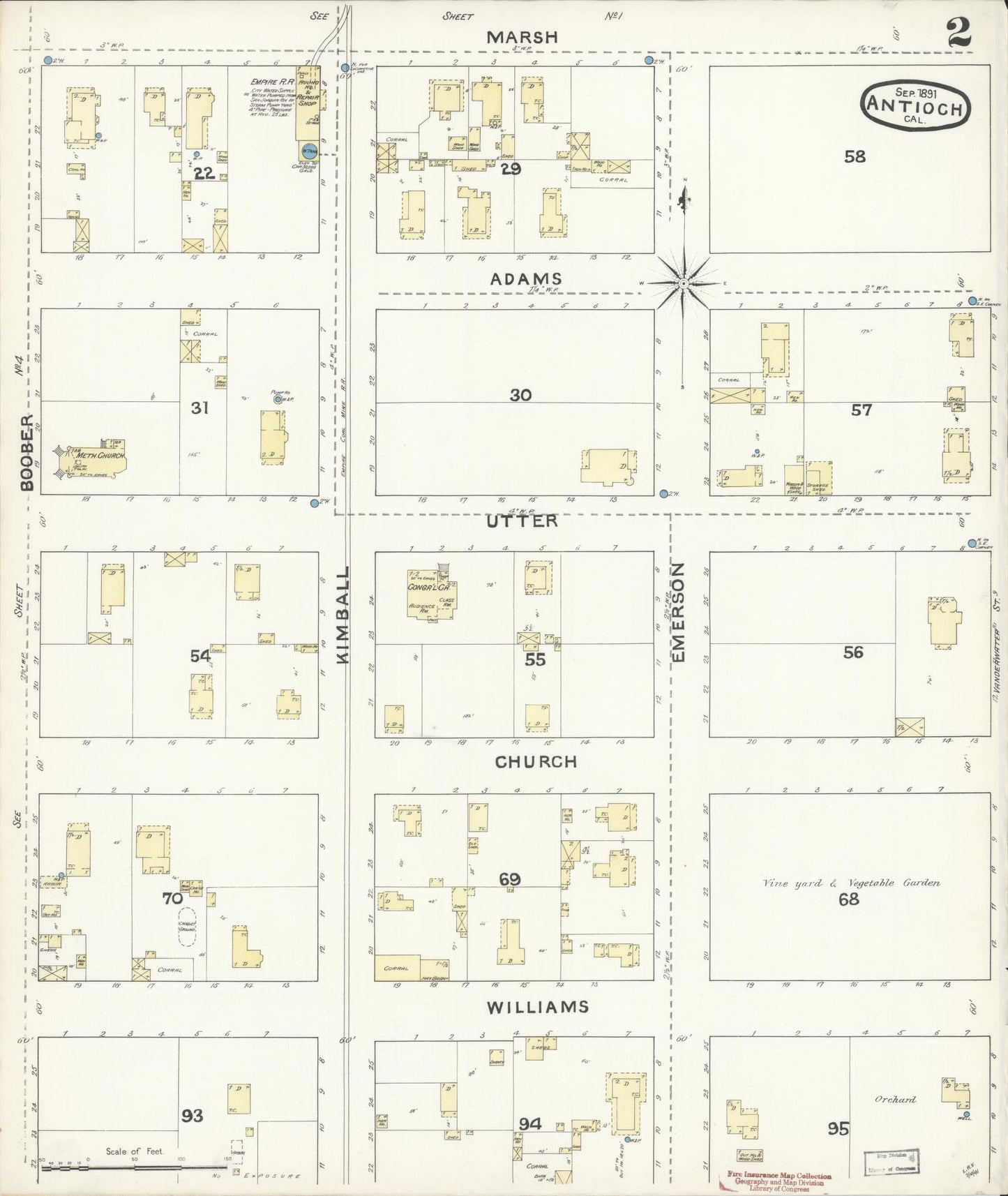 Sanborn Fire Insurance Map from Antioch, Contra Costa County, California (1891), Sheet #0002 - Historic Sanborn Fire Insurance Map Print, vintage old map wall art, antique decor, genealogy gift, California California map