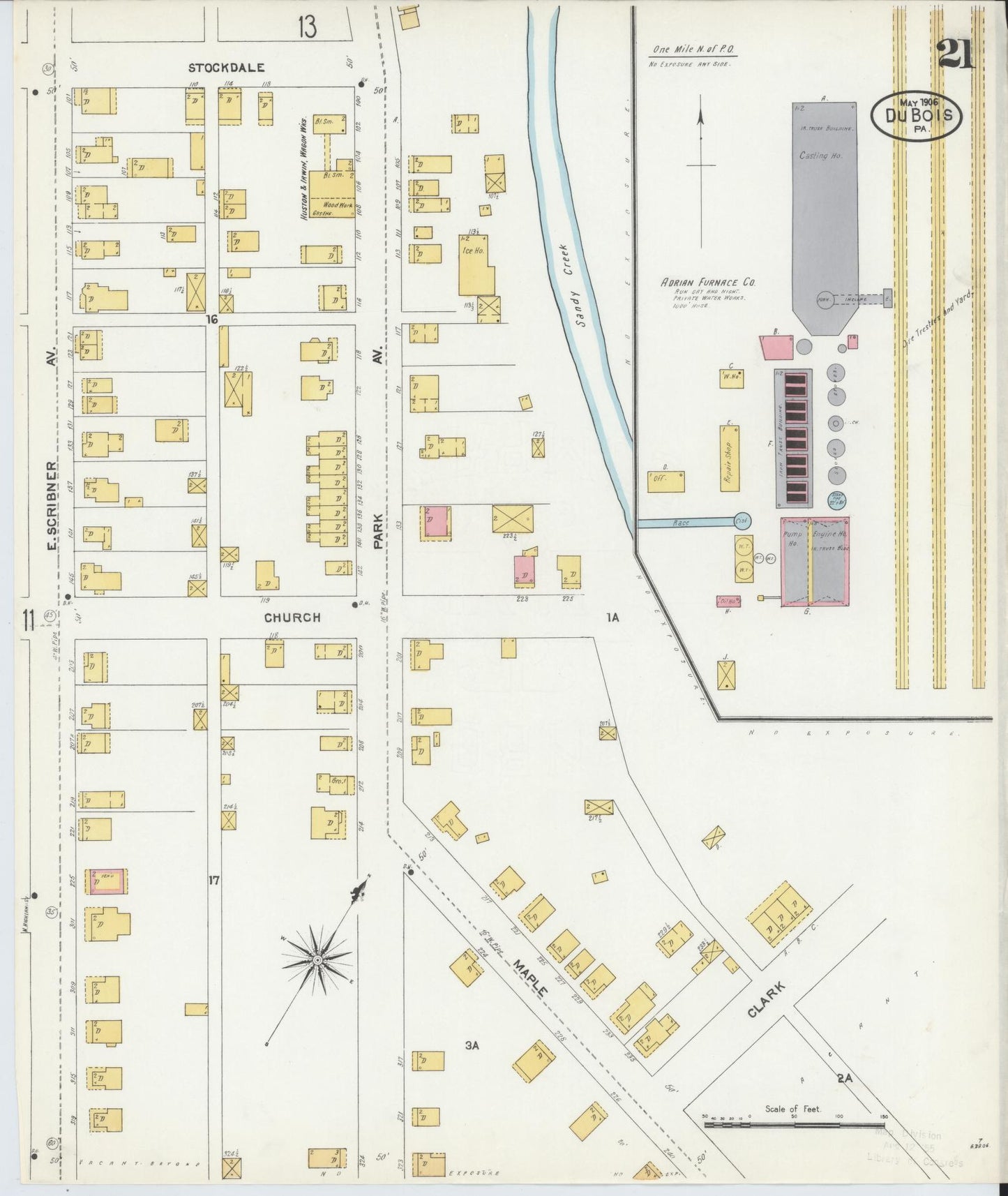 Sanborn Fire Insurance Map from Du Bois, Clearfield County, Pennsylvania (1906), Sheet #0021 - Historic Sanborn Fire Insurance Map Print, vintage old map wall art, antique decor, genealogy gift, Pennsylvania Pennsylvania map