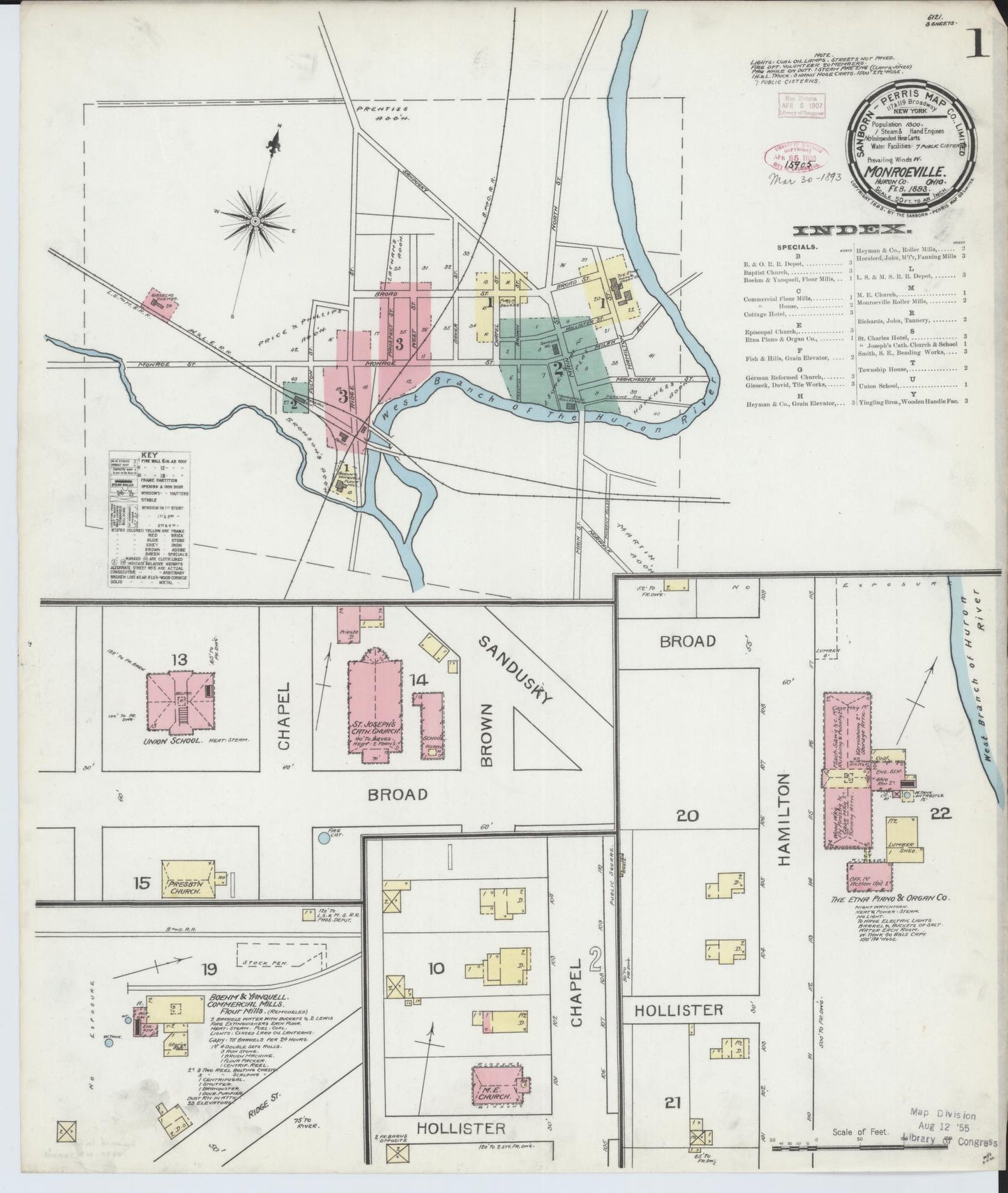 Sanborn Fire Insurance Map from Monroeville, Huron County, Ohio (1893), Sheet #0001 - Historic Sanborn Fire Insurance Map Print, vintage old map wall art, antique decor, genealogy gift, Ohio Ohio map