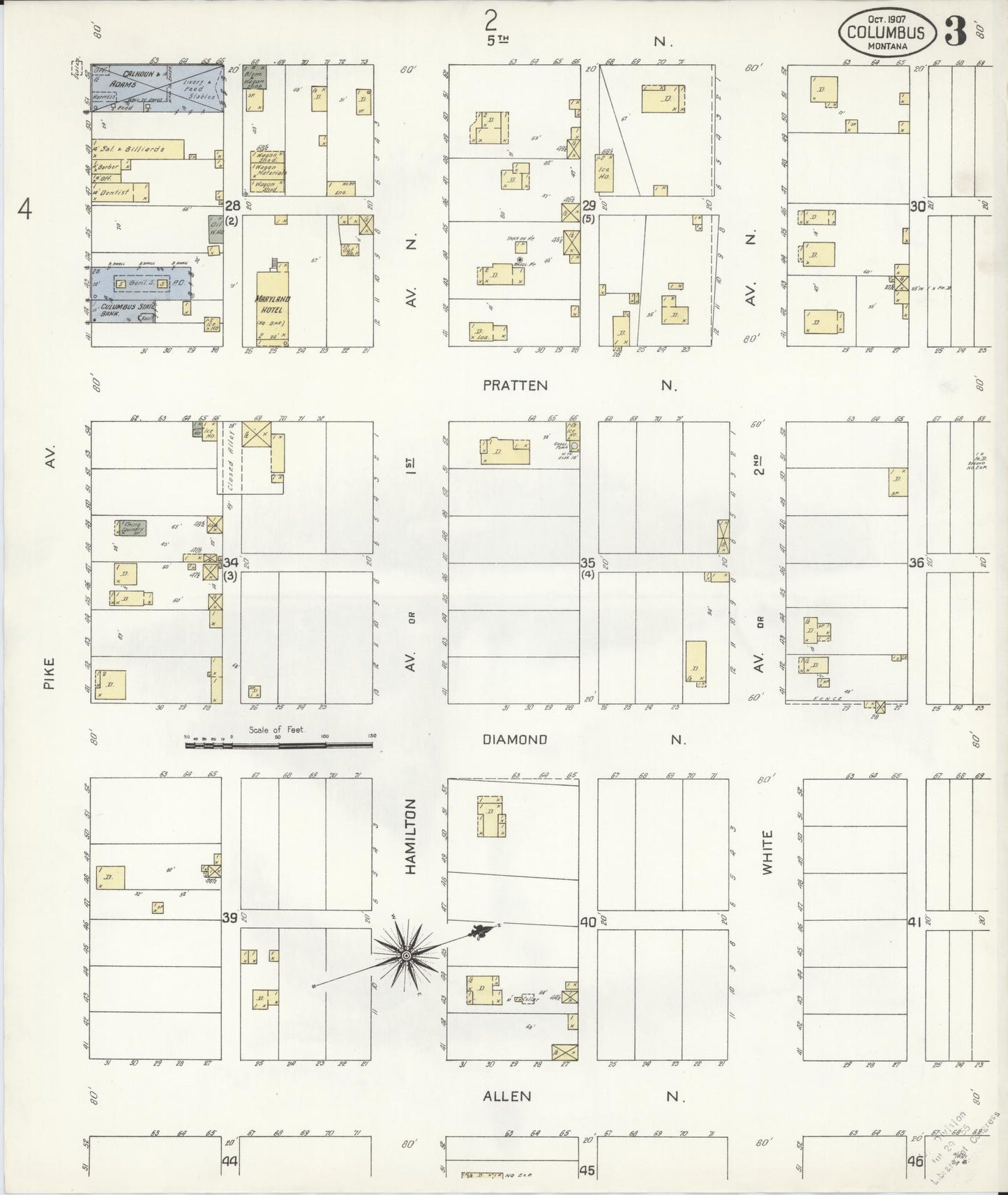 Sanborn Fire Insurance Map from Columbus, Stillwater County, Montana (1907), Sheet #0003 - Historic Sanborn Fire Insurance Map Print, vintage old map wall art, antique decor, genealogy gift, Montana Montana map