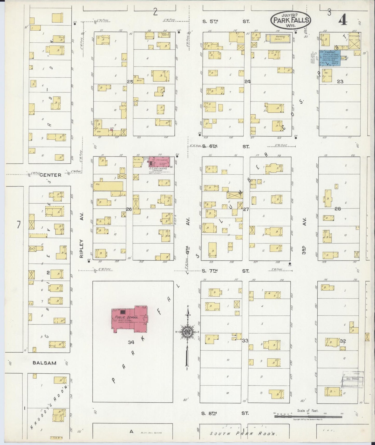 Sanborn Fire Insurance Map from Park Falls, Price County, Wisconsin (1917), Sheet #0004 - Historic Sanborn Fire Insurance Map Print, vintage old map wall art, antique decor, genealogy gift, Wisconsin Wisconsin map