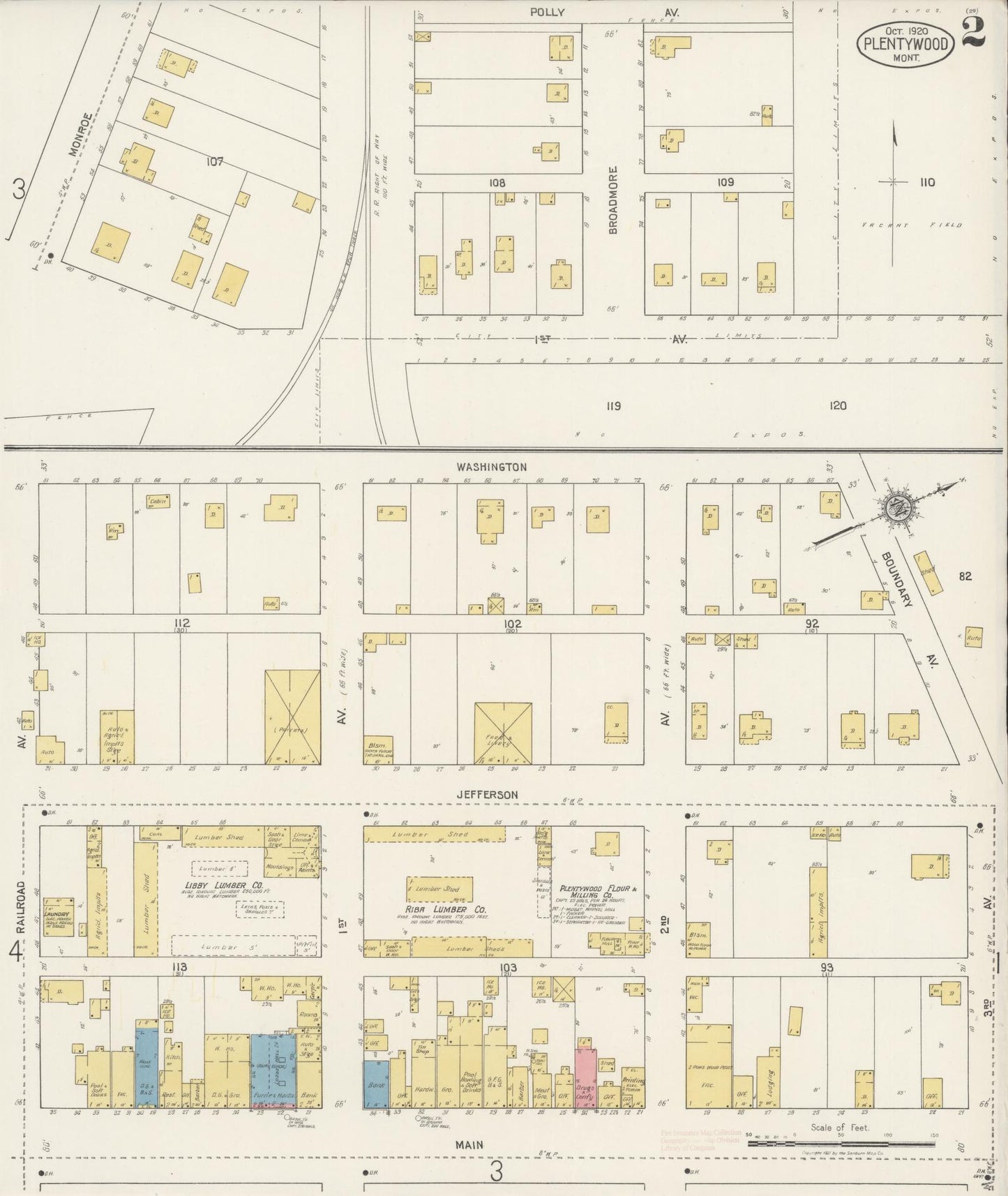 Sanborn Fire Insurance Map from Plentywood, Sheridan County, Montana (1920), Sheet #0002 - Historic Sanborn Fire Insurance Map Print, vintage old map wall art, antique decor, genealogy gift, Montana Montana map