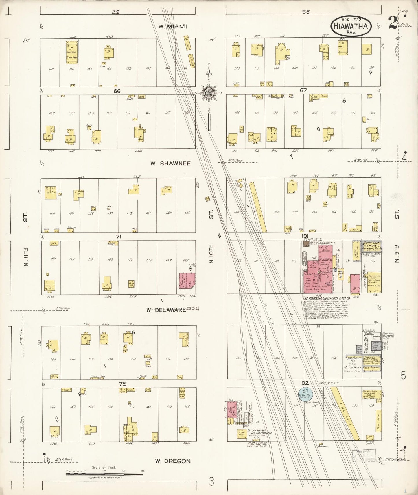 Sanborn Fire Insurance Map from Hiawatha, Brown County, Kansas (1922), Sheet #0002 - Historic Sanborn Fire Insurance Map Print, vintage old map wall art, antique decor, genealogy gift, Kansas Kansas map