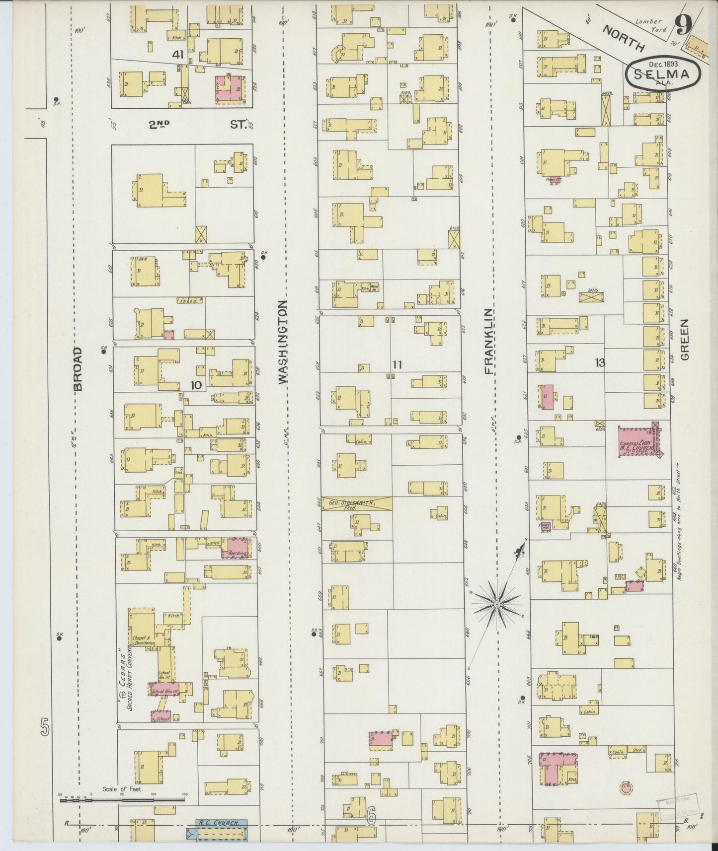 Sanborn Fire Insurance Map from Selma, Dallas County, Alabama (1893), Sheet #0009 - Historic Sanborn Fire Insurance Map Print, vintage old map wall art, antique decor, genealogy gift, Alabama Alabama map