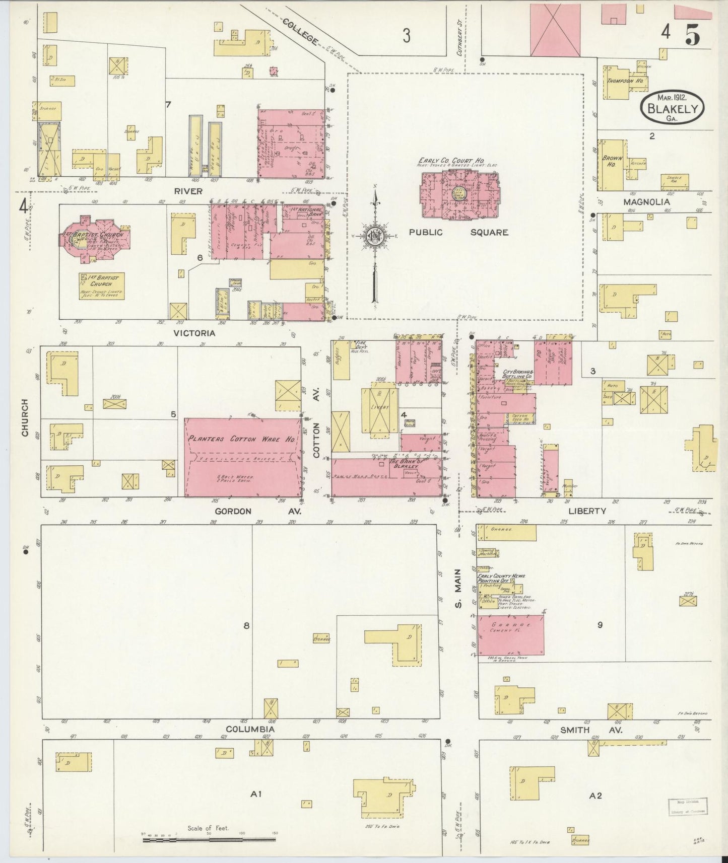Sanborn Fire Insurance Map from Blakely, Early County, Georgia (1912), Sheet #0005 - Complete Map Set gallery image, historic Sanborn map, vintage wall art, Georgia Georgia