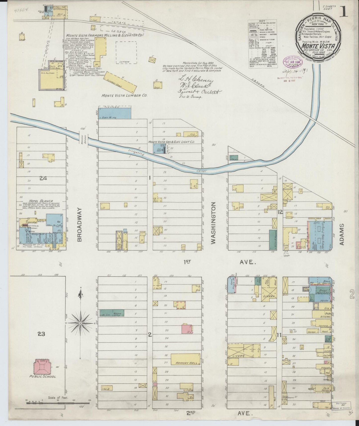 Sanborn Fire Insurance Map from Monte Vista, Rio Grande County, Colorado (1893), Sheet #0001 - Historic Sanborn Fire Insurance Map Print, vintage old map wall art, antique decor, genealogy gift, Colorado Colorado map