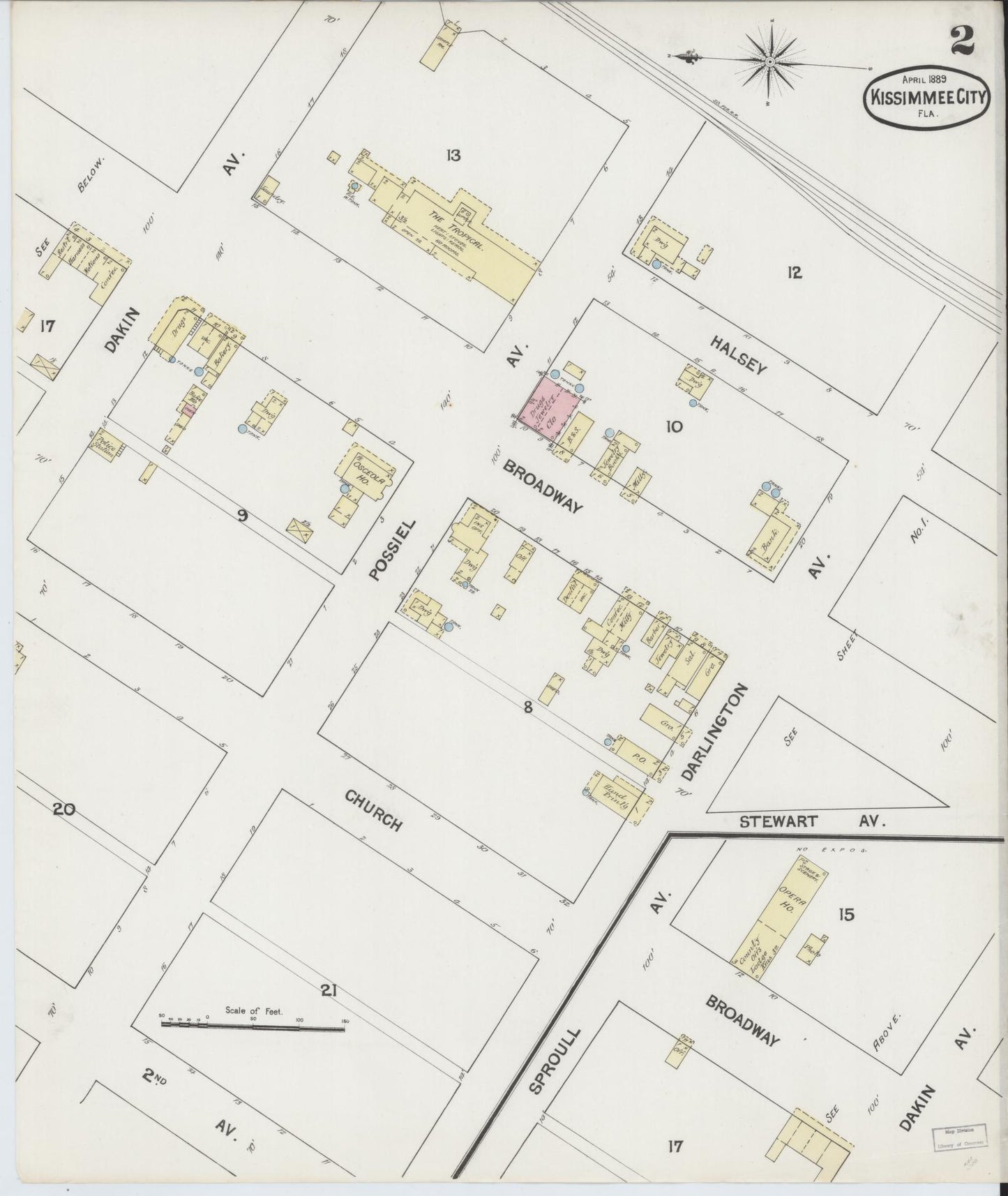 Sanborn Fire Insurance Map from Kissimmee, Osceola County, Florida (1889), Sheet #0002 - Complete Map Set gallery image, historic Sanborn map, vintage wall art, Florida Florida