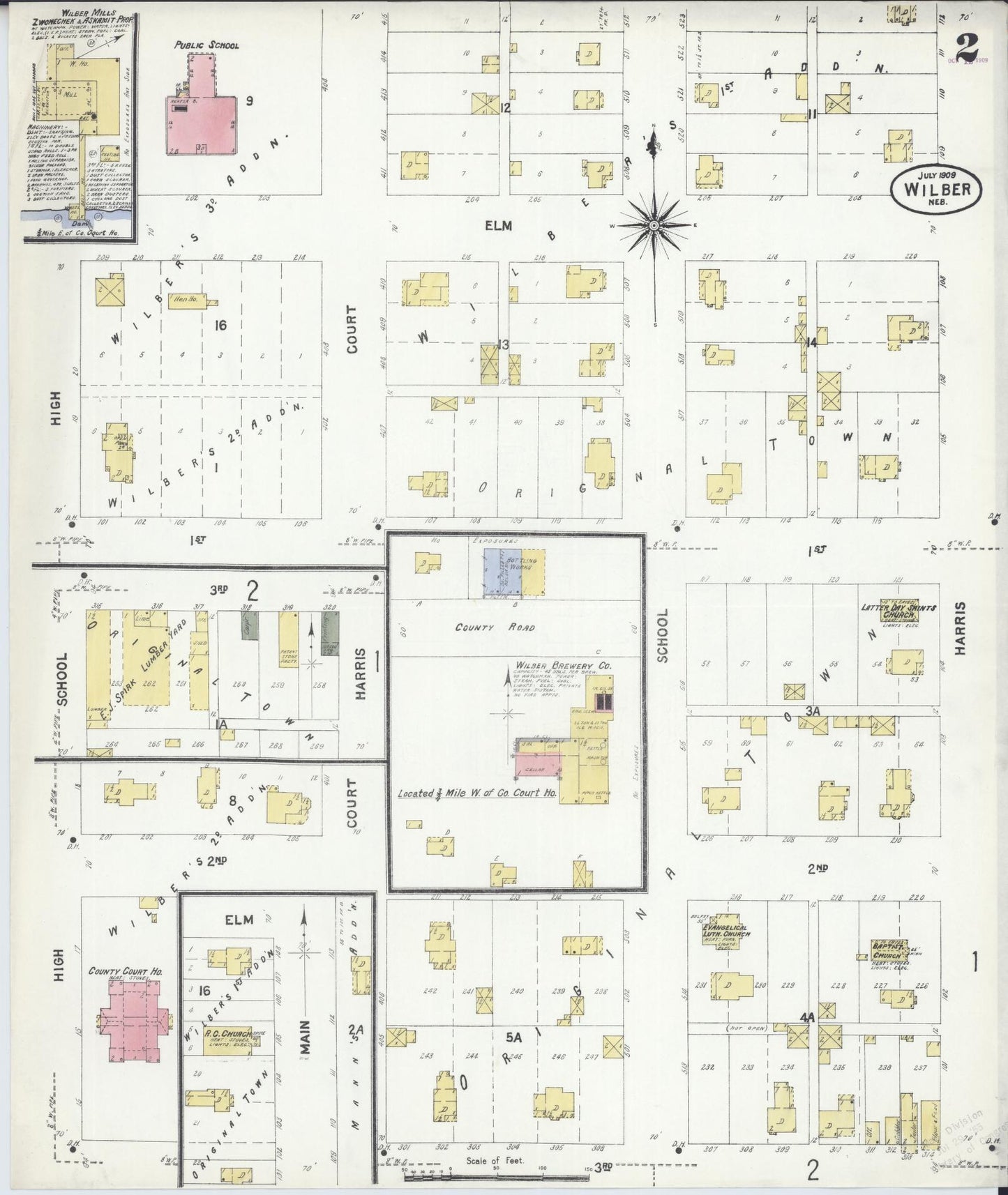 Sanborn Fire Insurance Map from Wilber, Saline County, Nebraska (1909), Sheet #0002 - Historic Sanborn Fire Insurance Map Print, vintage old map wall art, antique decor, genealogy gift, Nebraska Nebraska map